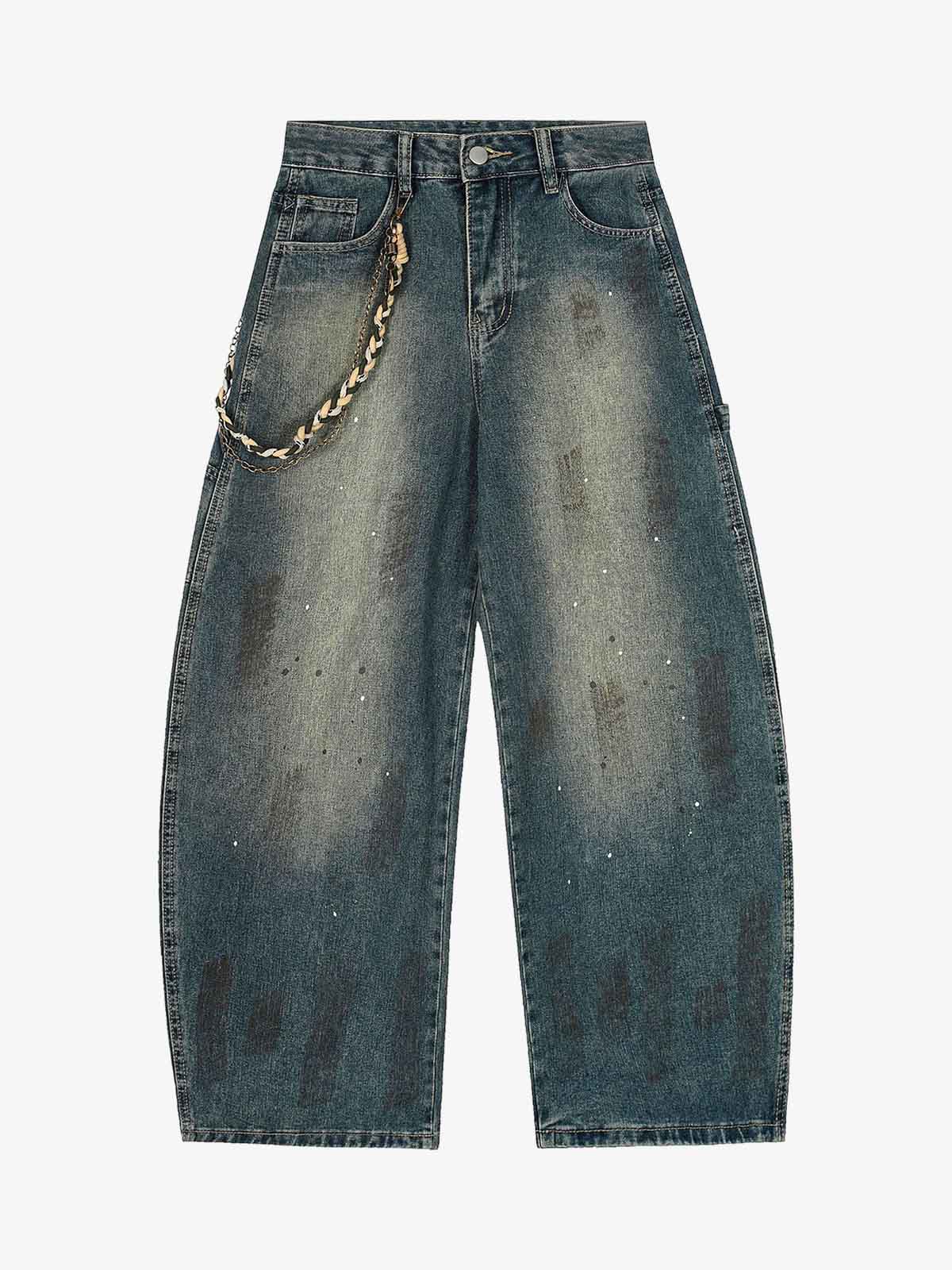 Vintage Inkjet Yıpratmalı Dirty Dye Yıkamalı Scimitar Jean