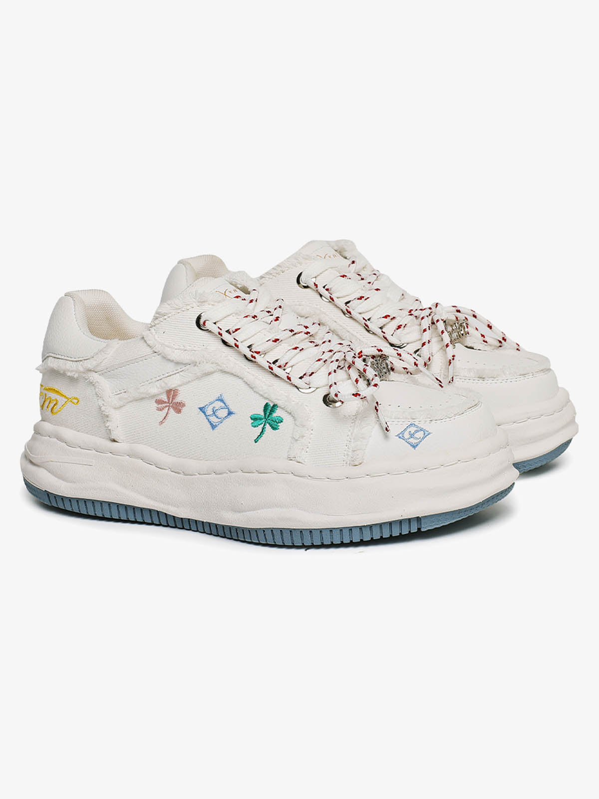 UrbanLaws Sokak Modası Frayed Denim Floral Embroidered Spor Ayakkabı