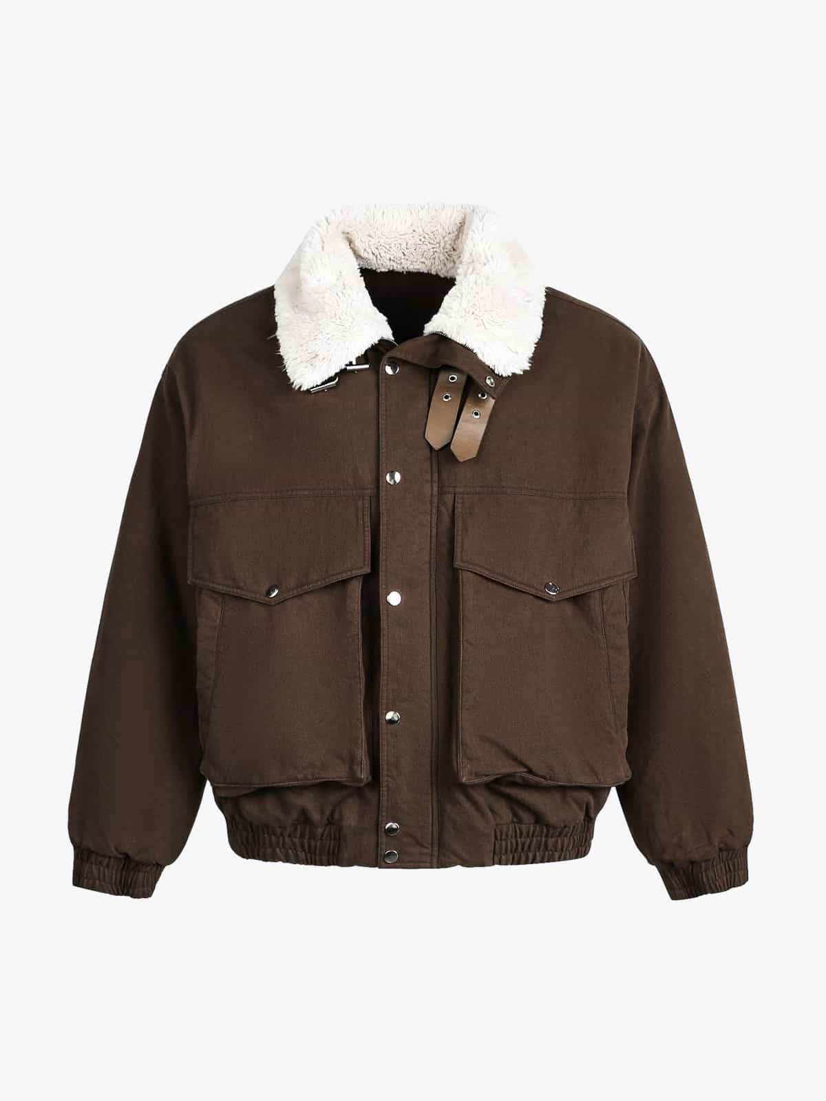 Retro Kadife Kürklü Yaka Bomber | Toka Detaylı