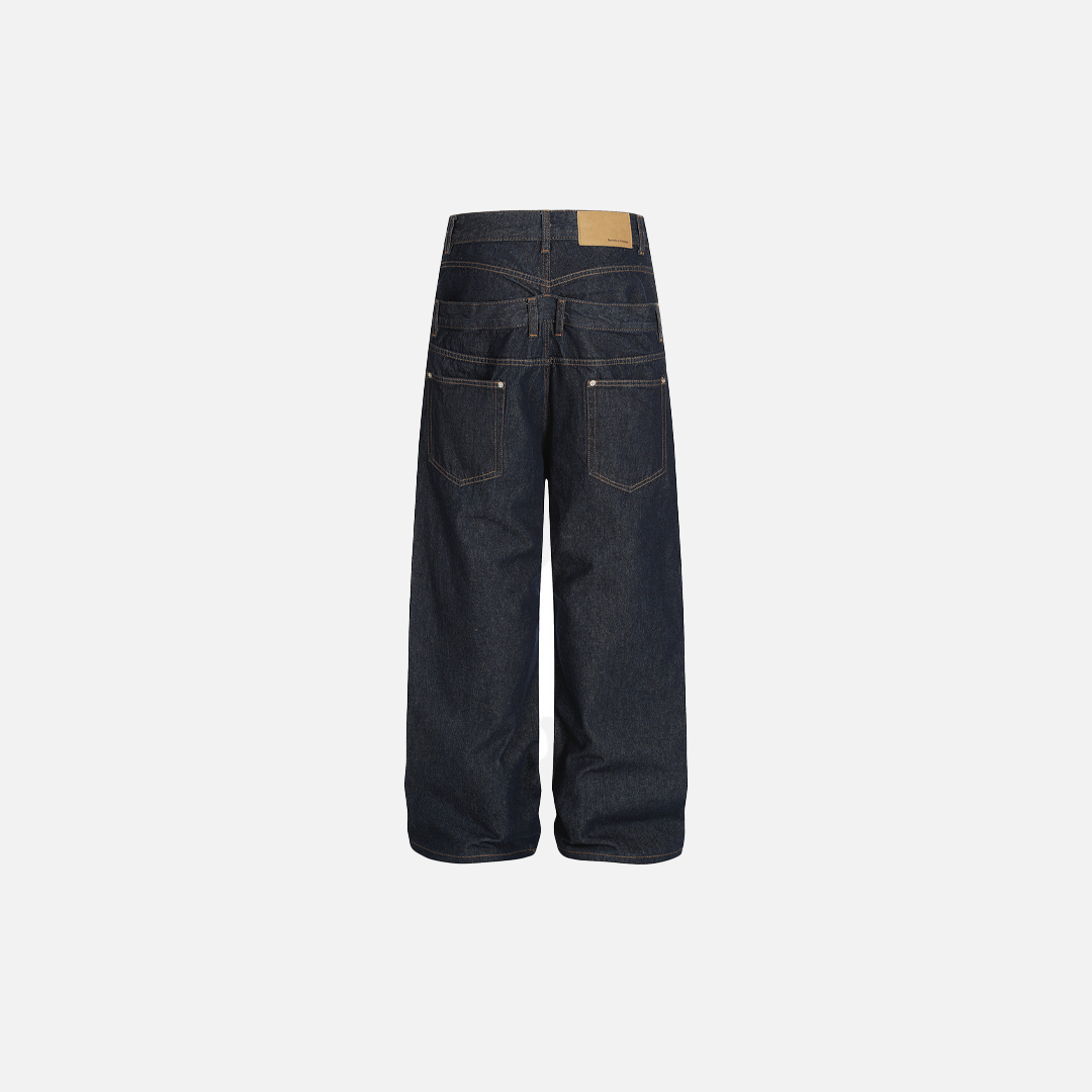 UrbanLaws Trendy Spliced Bel Detaylı Düz Bol Paça Jean