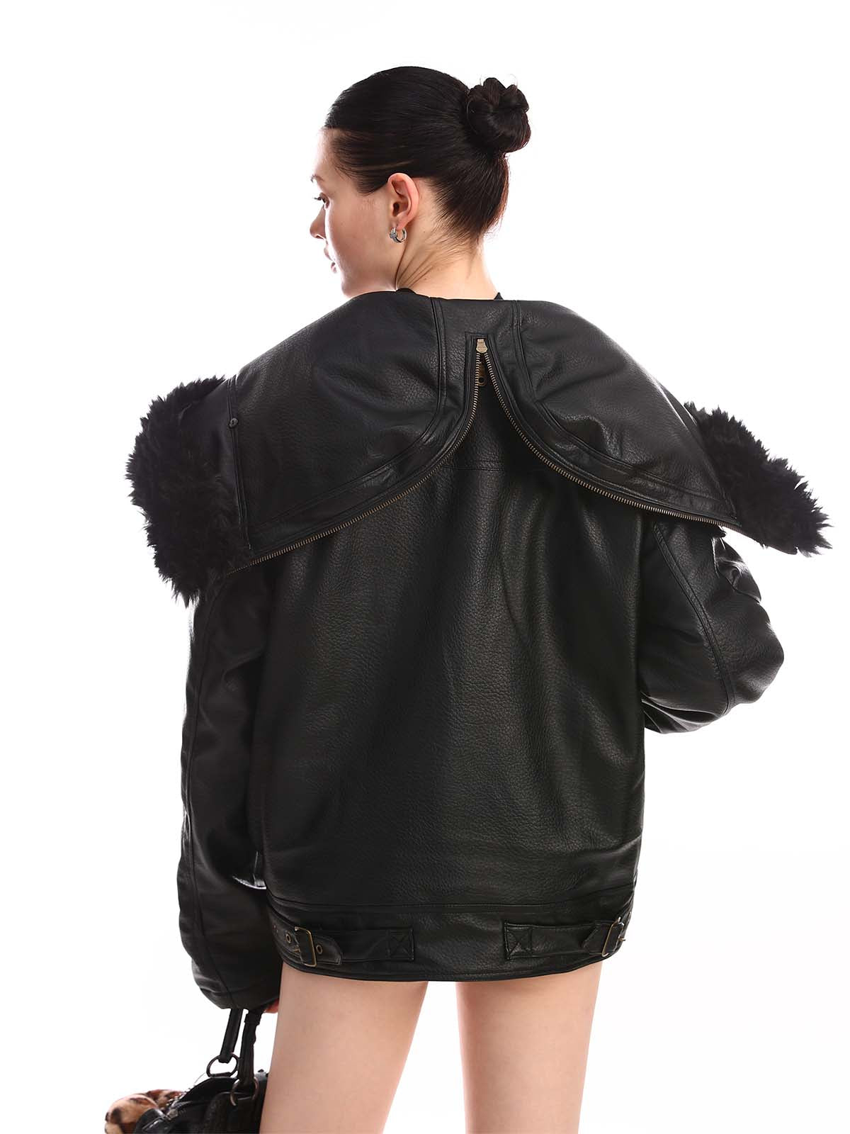 Çıkarılabilir Kürklü PU Bomber Ceket | Çok Cepli