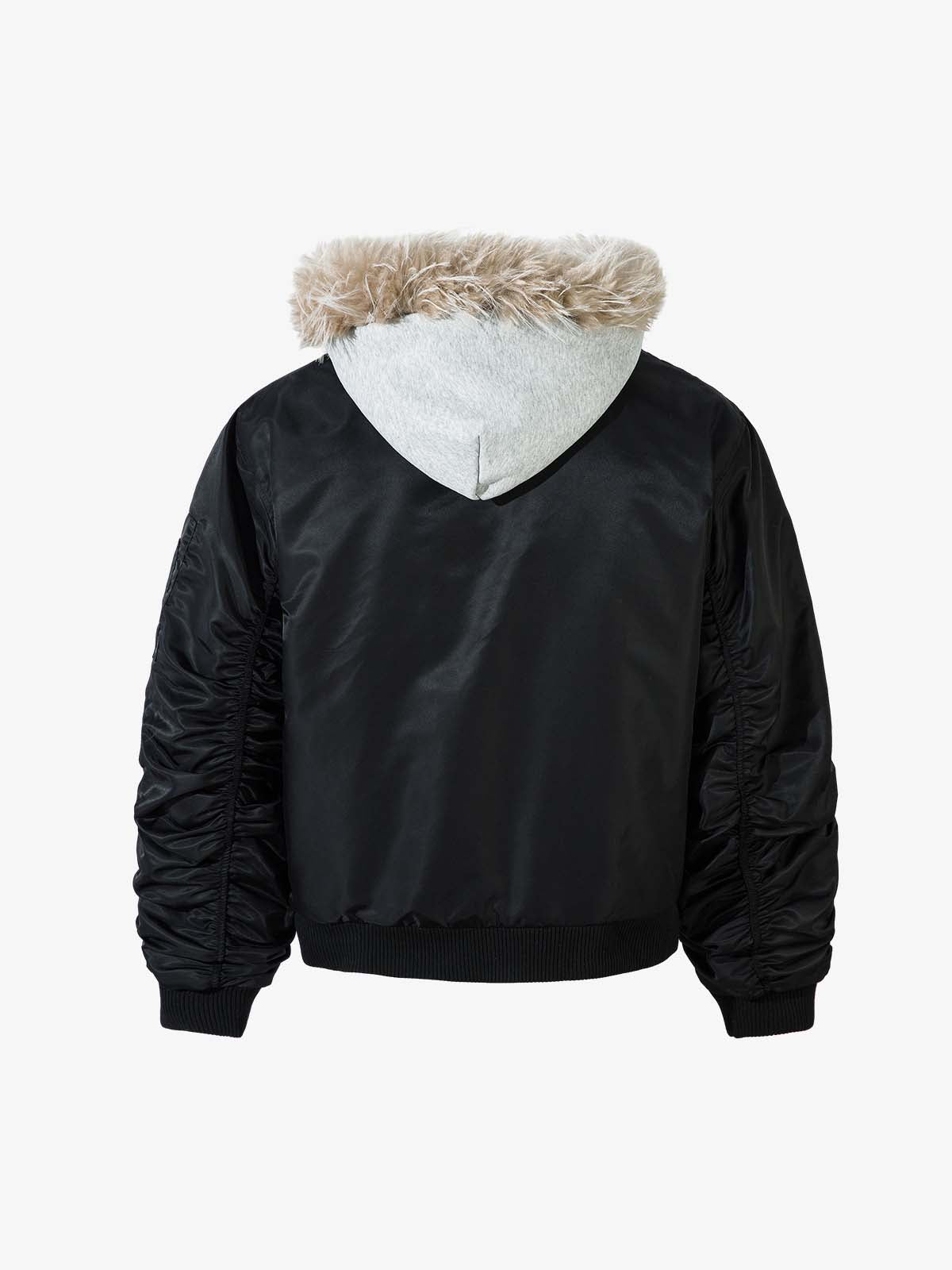 Vintage Kürklü Kapüşonlu Şişme Bomber Ceket
