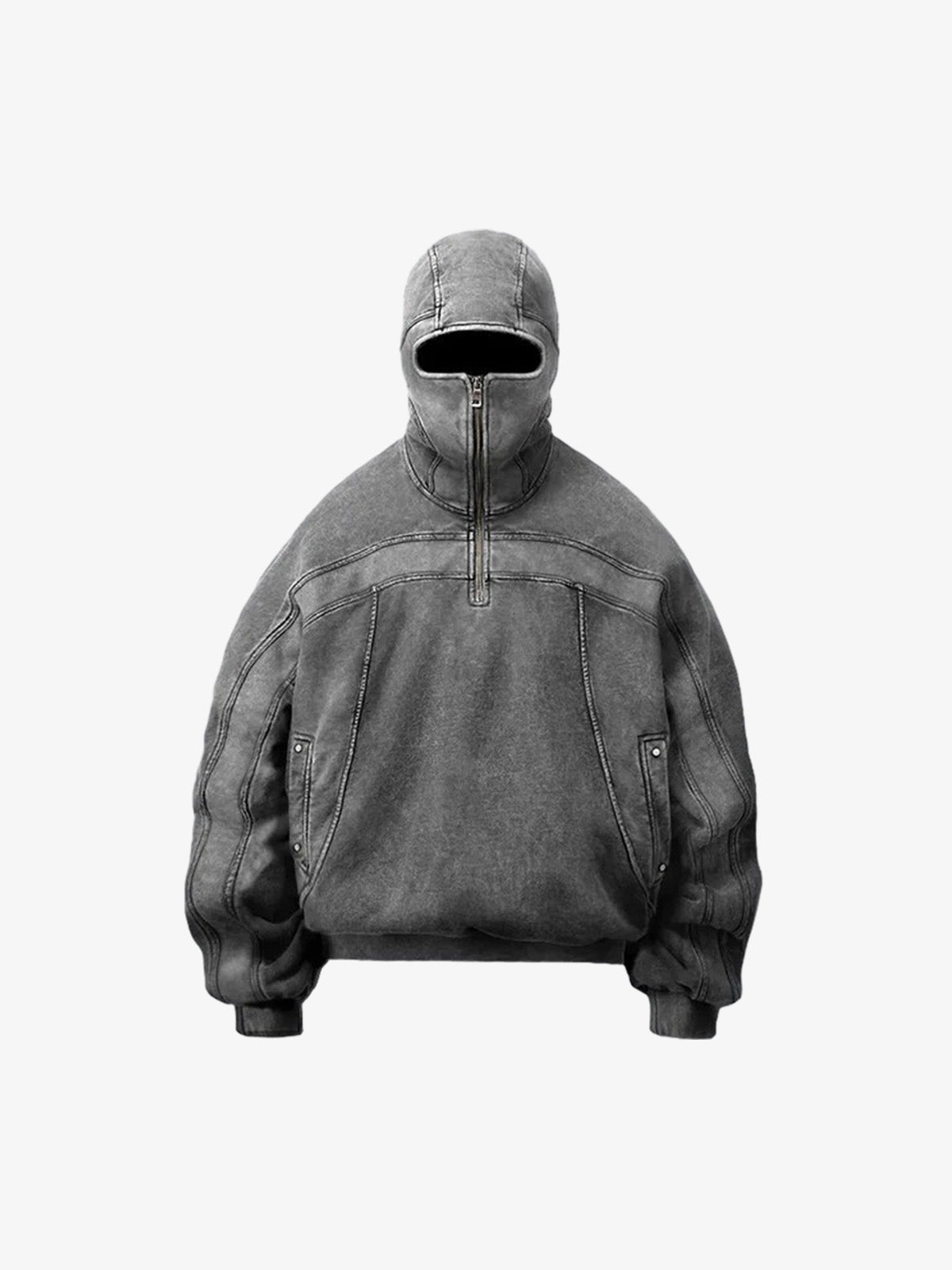 Fermuarlı Fleeceli Retro Eye-Hood Kapüşonlu Sweatshirt