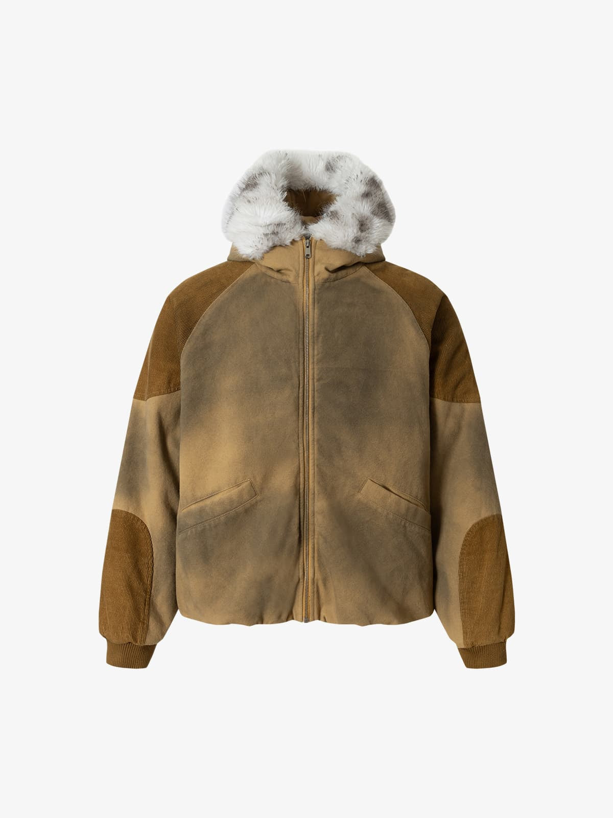 Vintage Fog-Dyed Ceket | Kürklü Yaka & Kapüşonlu