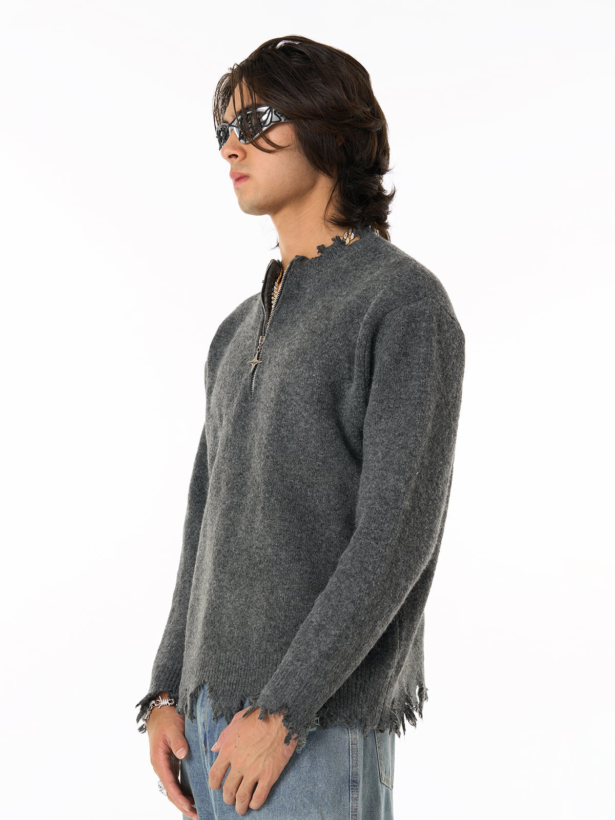 Distressed Quarter Zip Triko Kazak