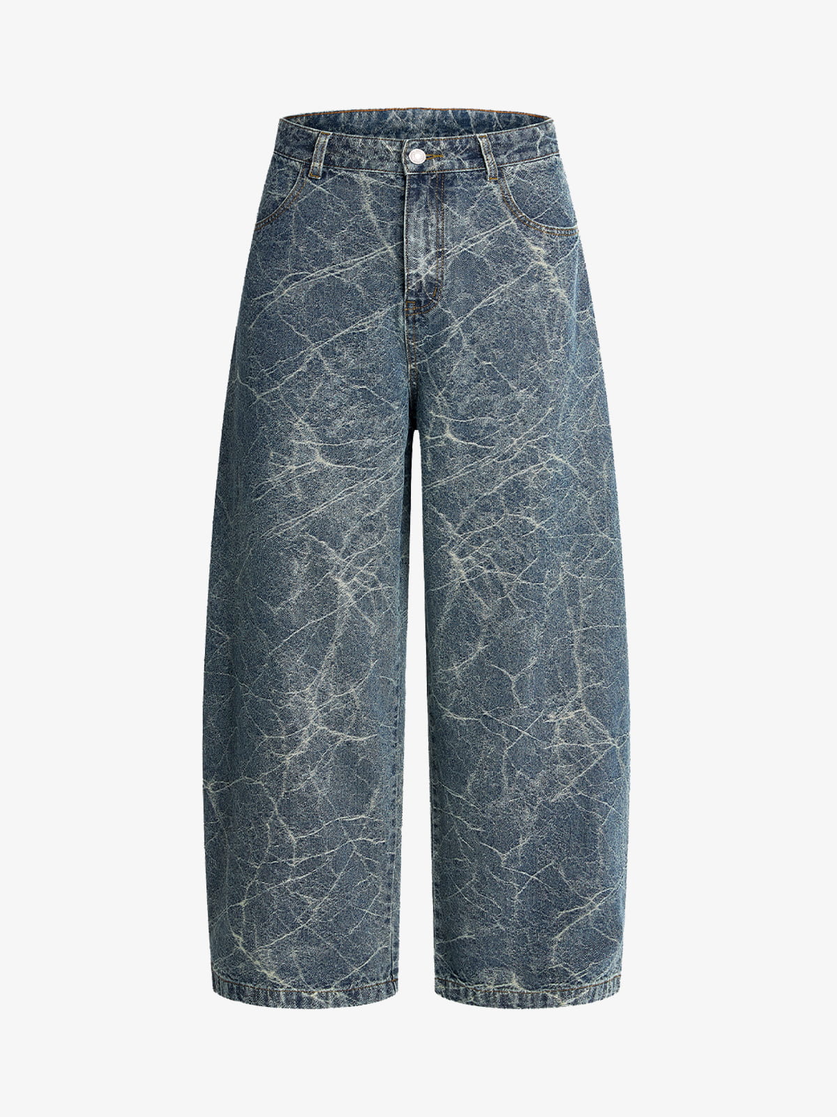 Crackle Yıkamalı Retro Barrel Jean | Geniş Paça