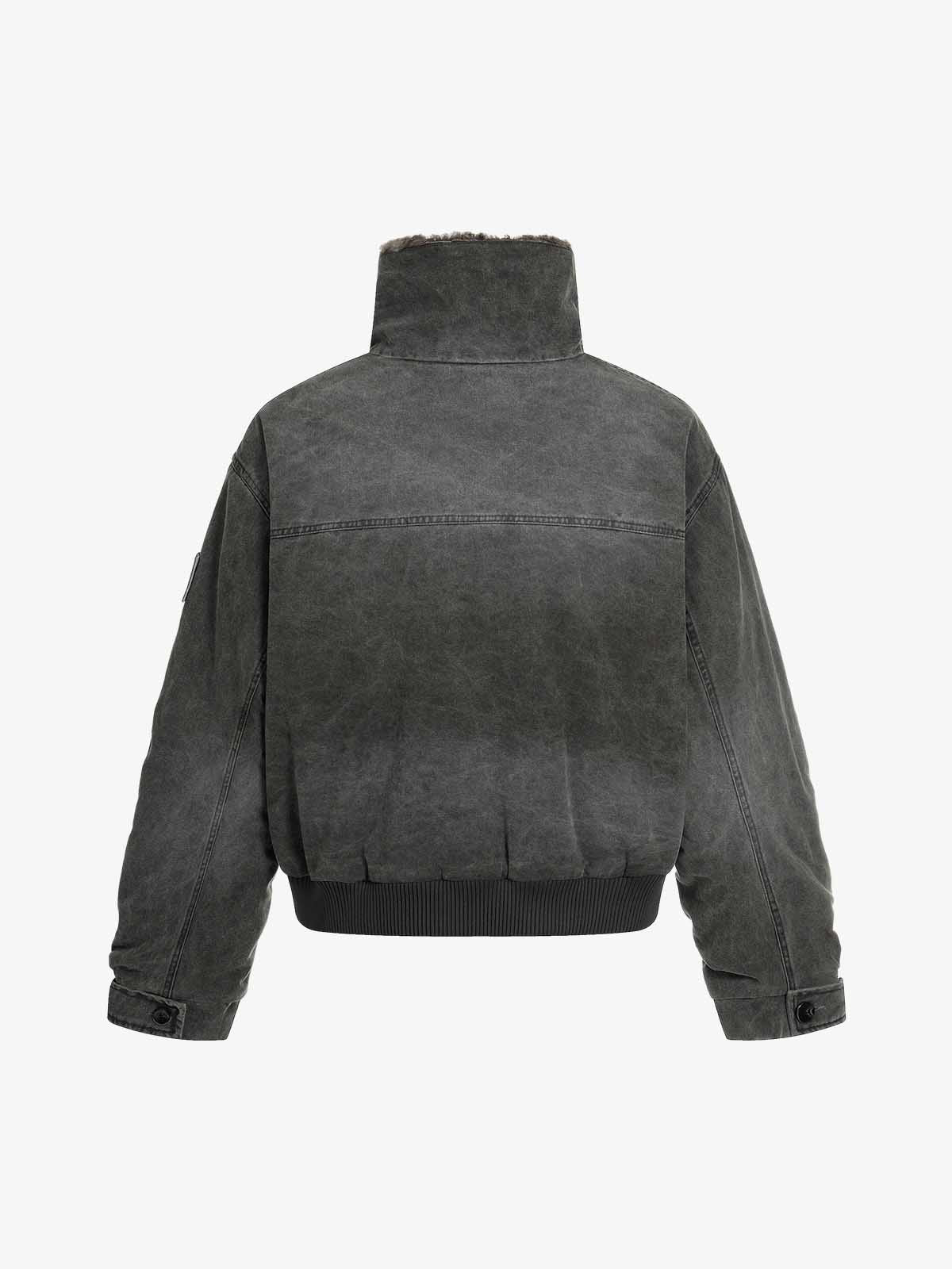 Vintage Distressed Pileli Shearling Mont | Yüksek Yaka
