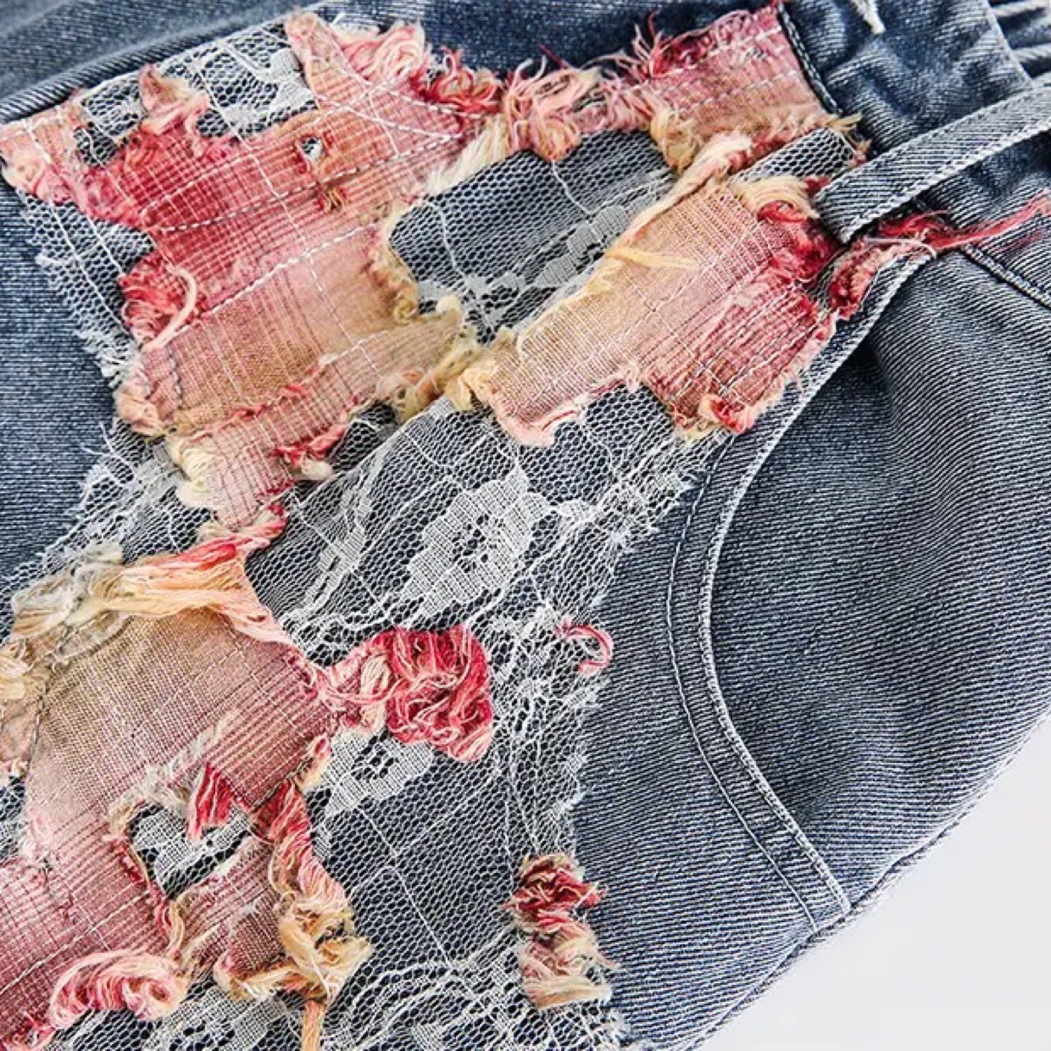 Lace Patchwork Denim Şort