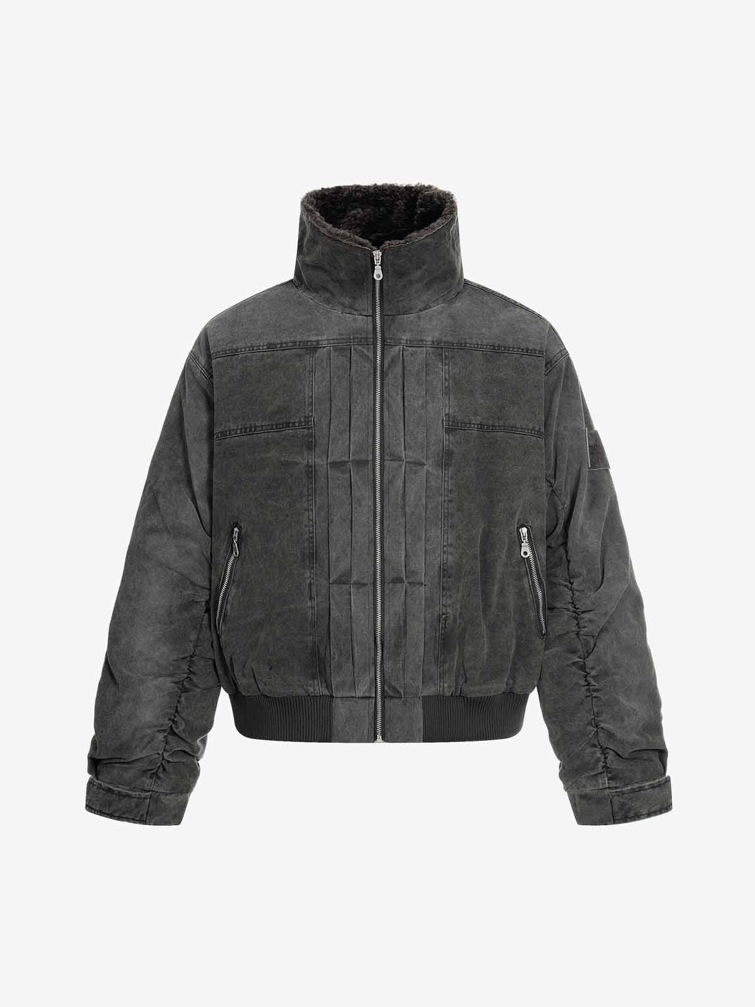 Vintage Distressed Pileli Shearling Mont | Yüksek Yaka