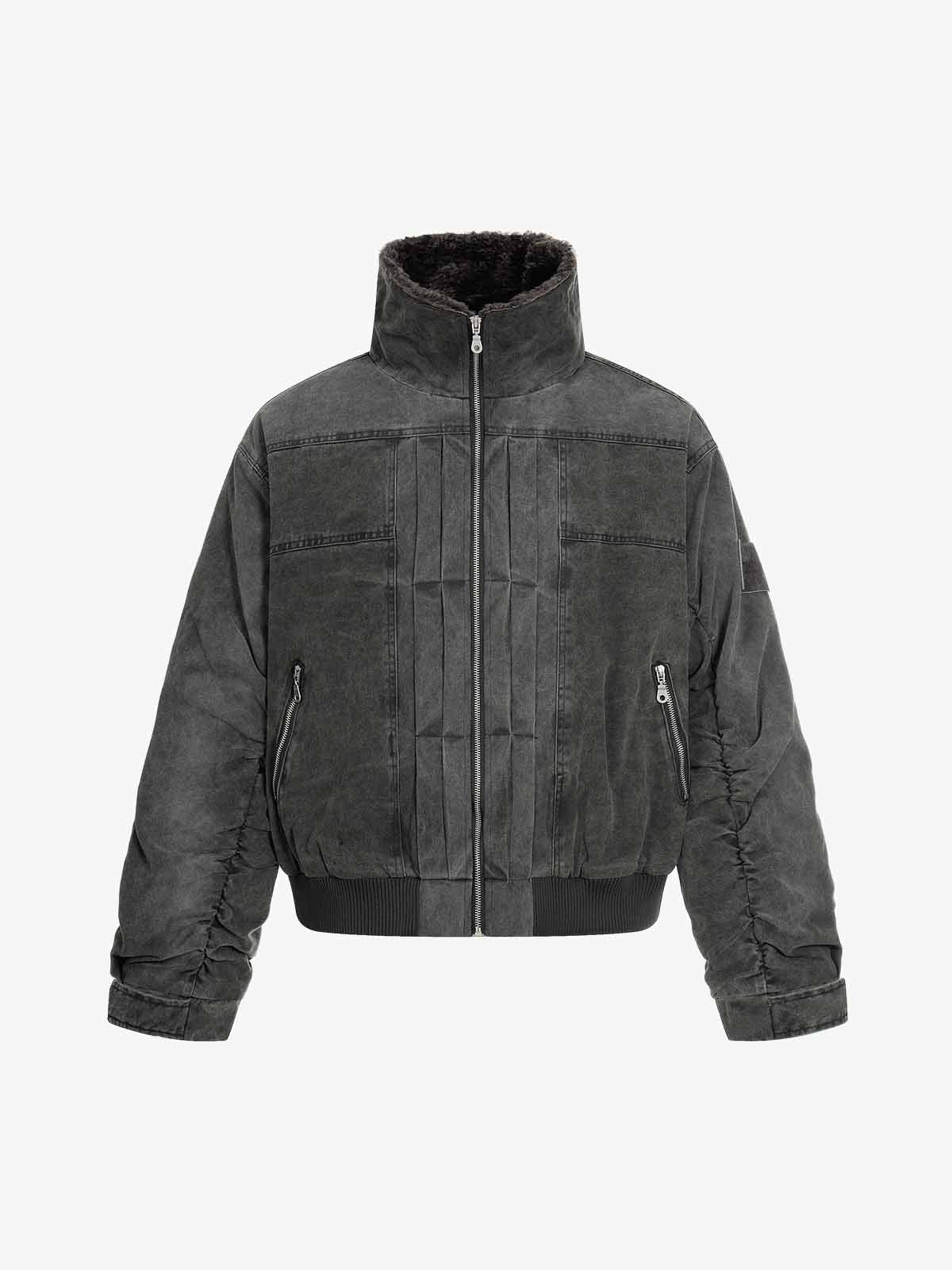 Vintage Distressed Pileli Shearling Mont | Yüksek Yaka
