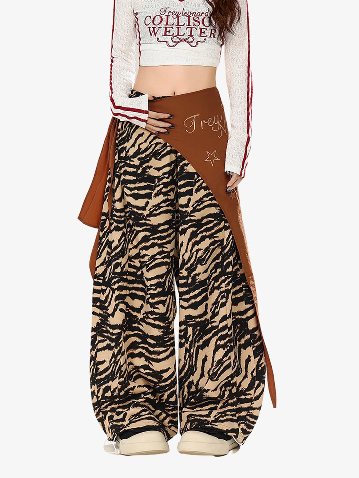 Retro Zebra Desenli Barrel Pantolon | Tasarımsal