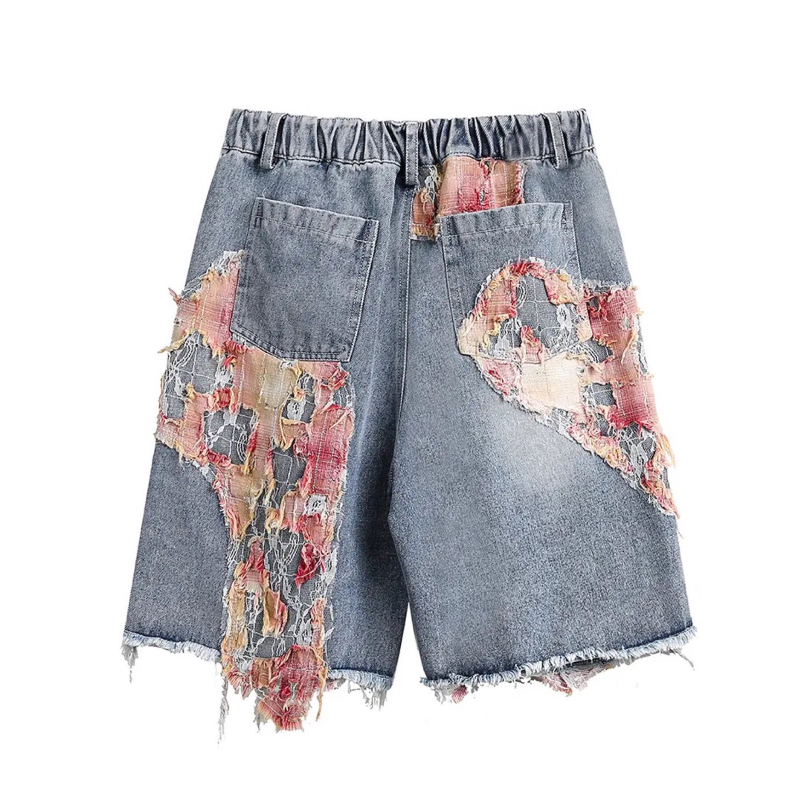 Lace Patchwork Denim Şort