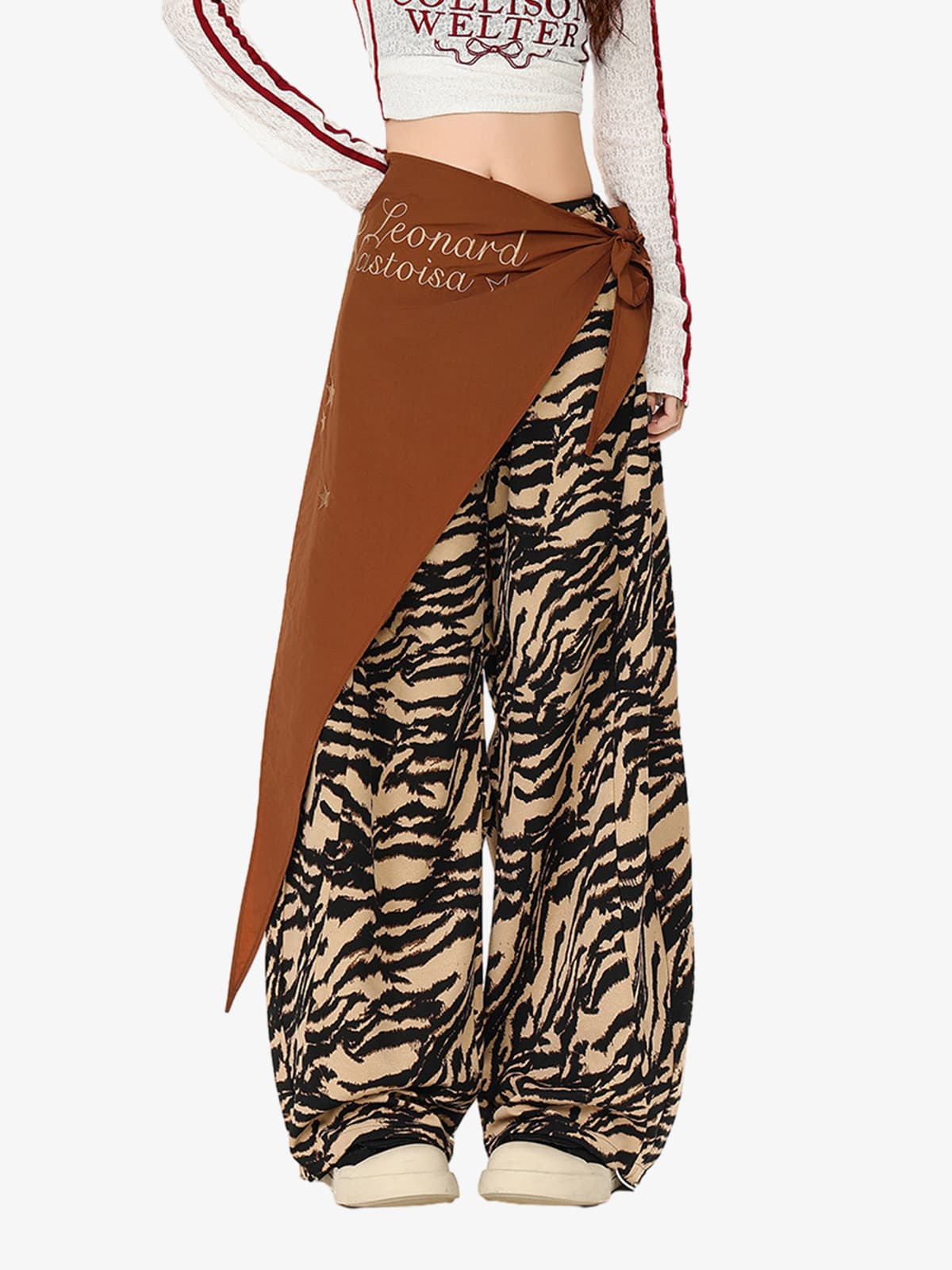 Retro Zebra Desenli Barrel Pantolon | Tasarımsal