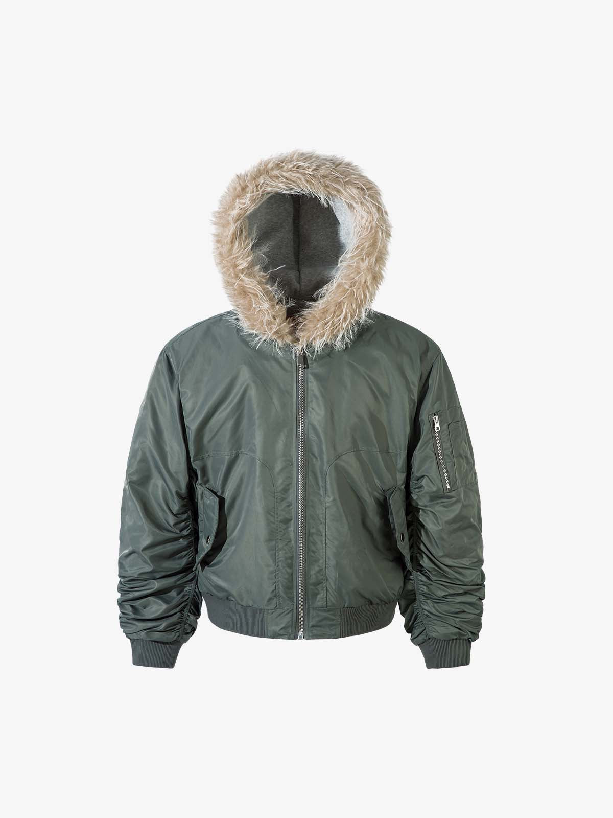 Vintage Kürklü Kapüşonlu Şişme Bomber Ceket