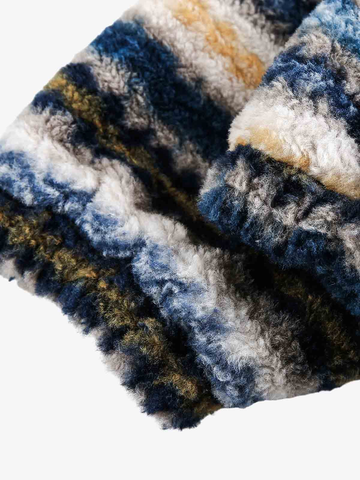 Çift Taraflı Retro Şeritli Suni Kürklü Yakalı Mont | Unisex Kışlık Shearling Ceket