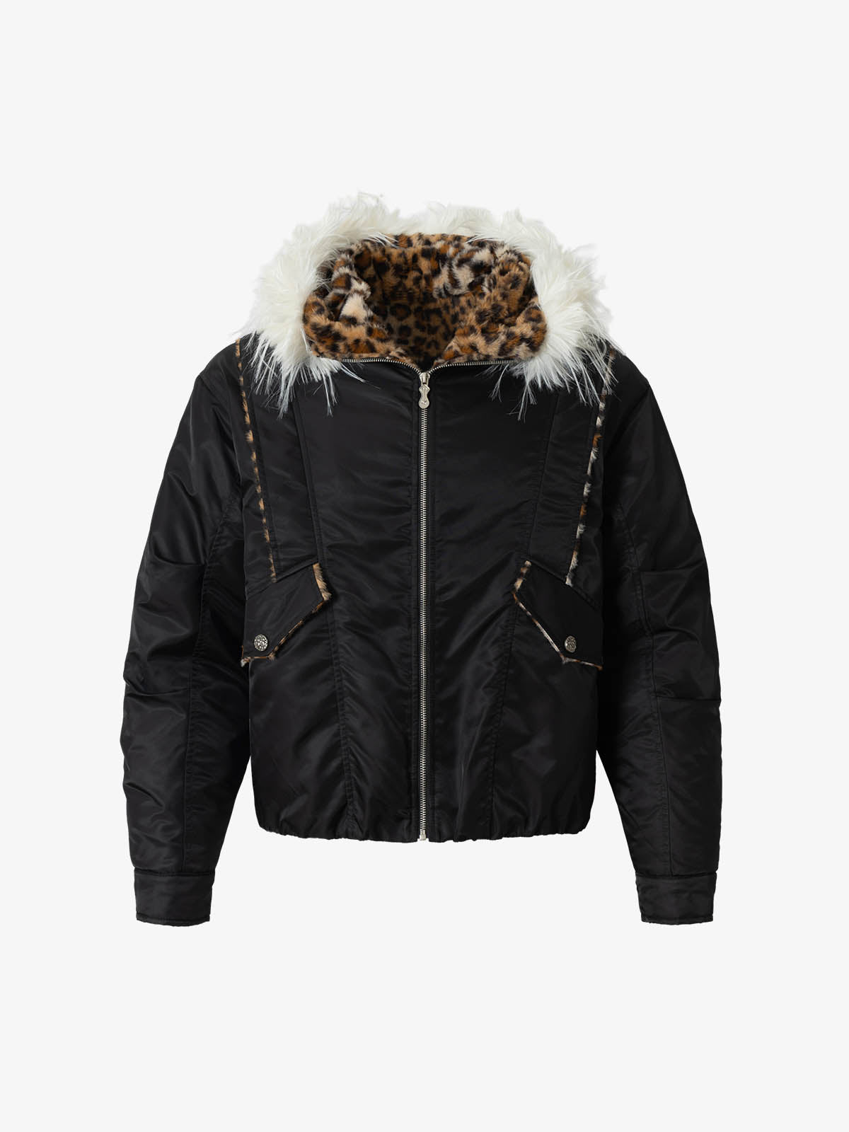 Retro Kürklü Yaka Bomber | Leopar İç Astar