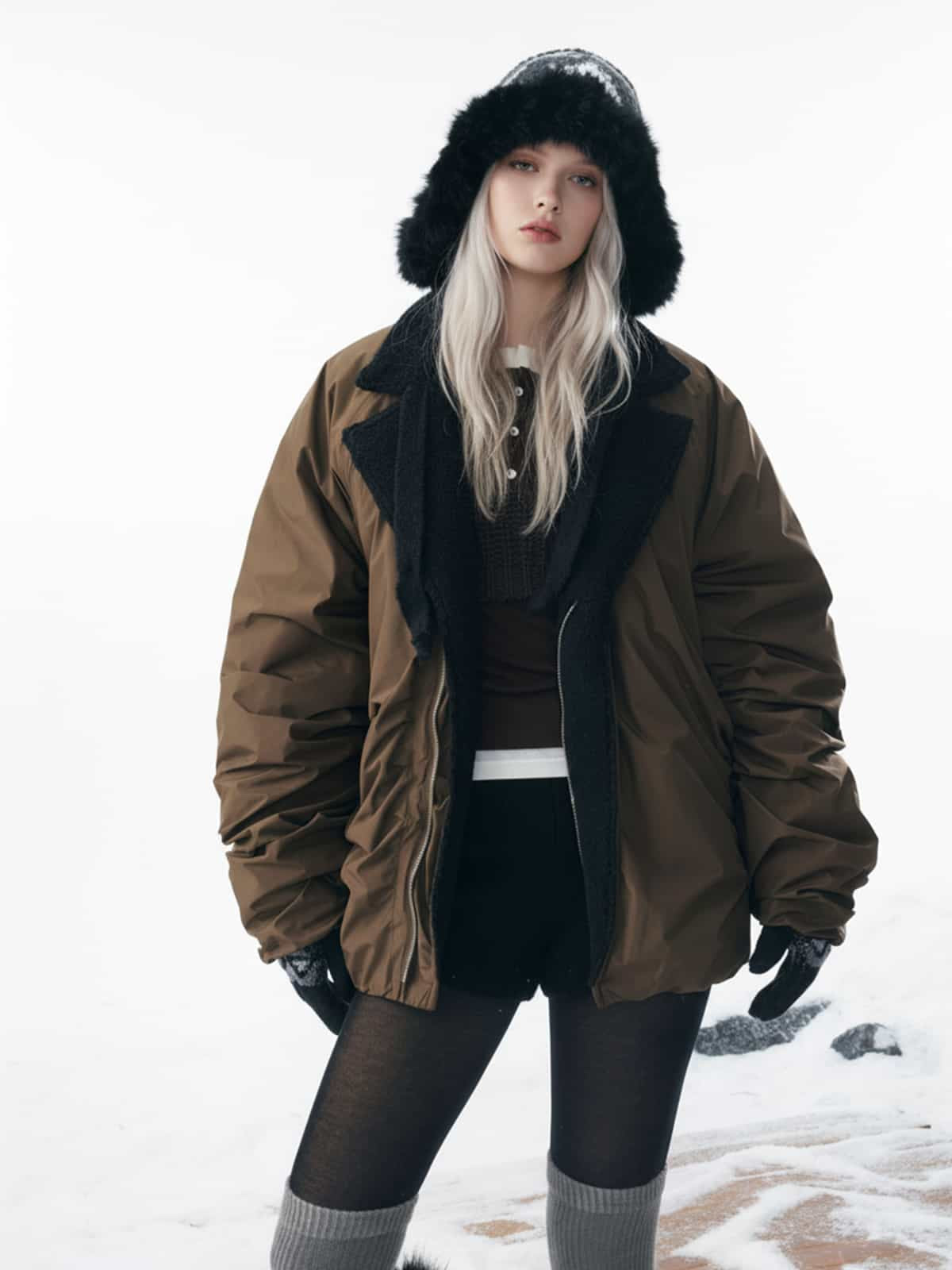 Vintage Fleece Yaka Bomber | Büzgülü Şişme