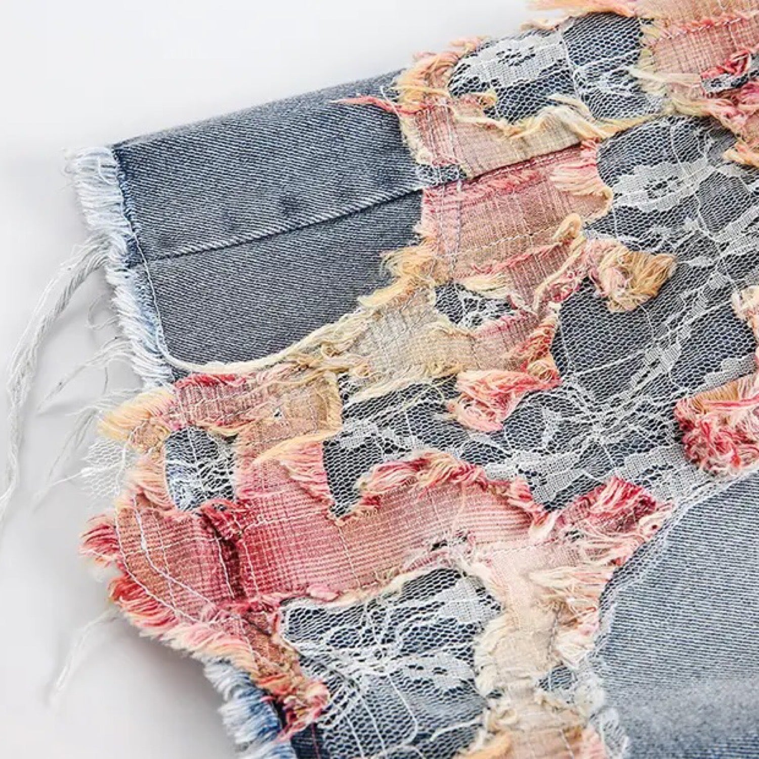 Lace Patchwork Denim Şort