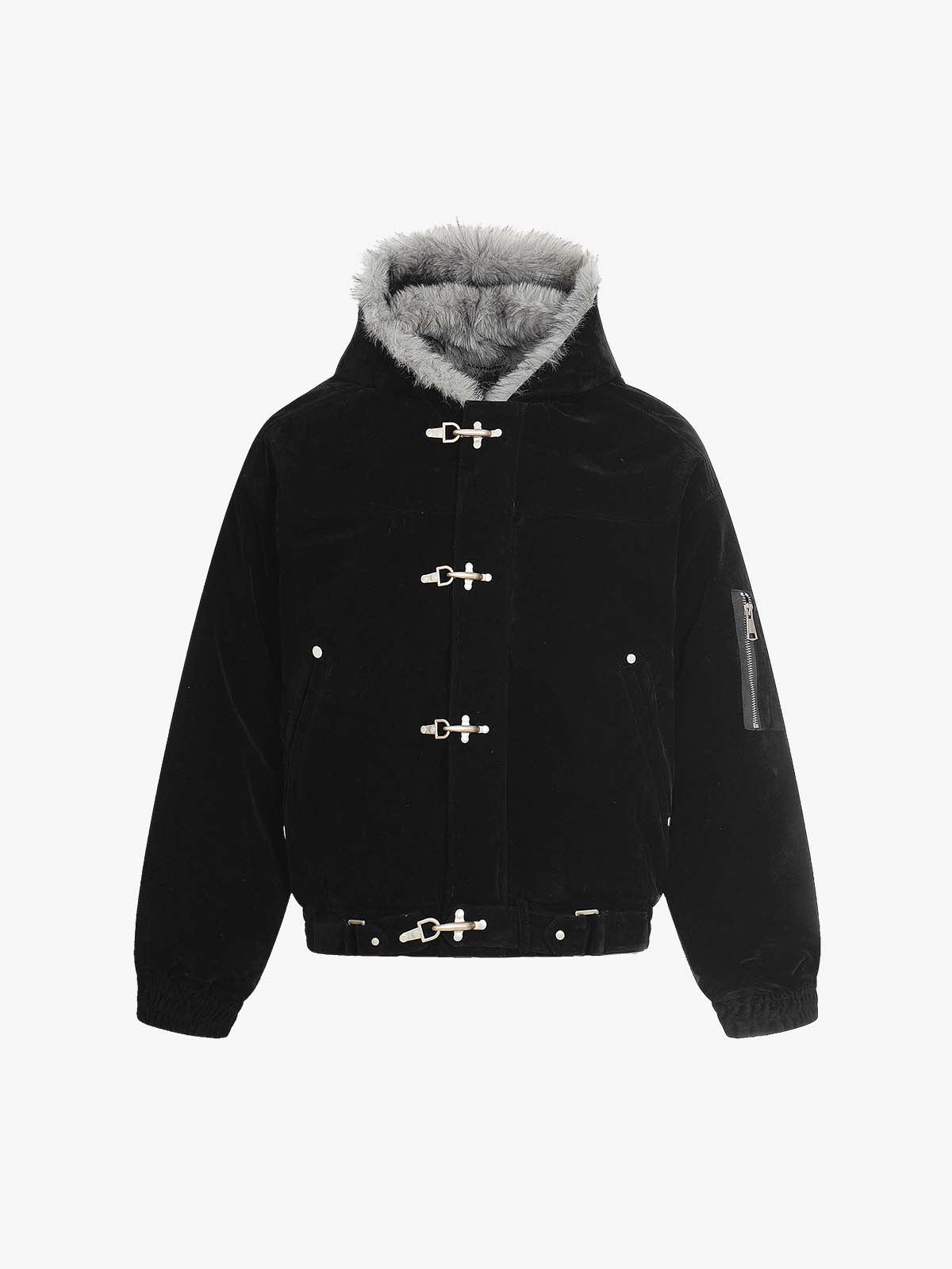 Metal Klipsli Süet Bomber Ceket | Kürklü Kapüşon