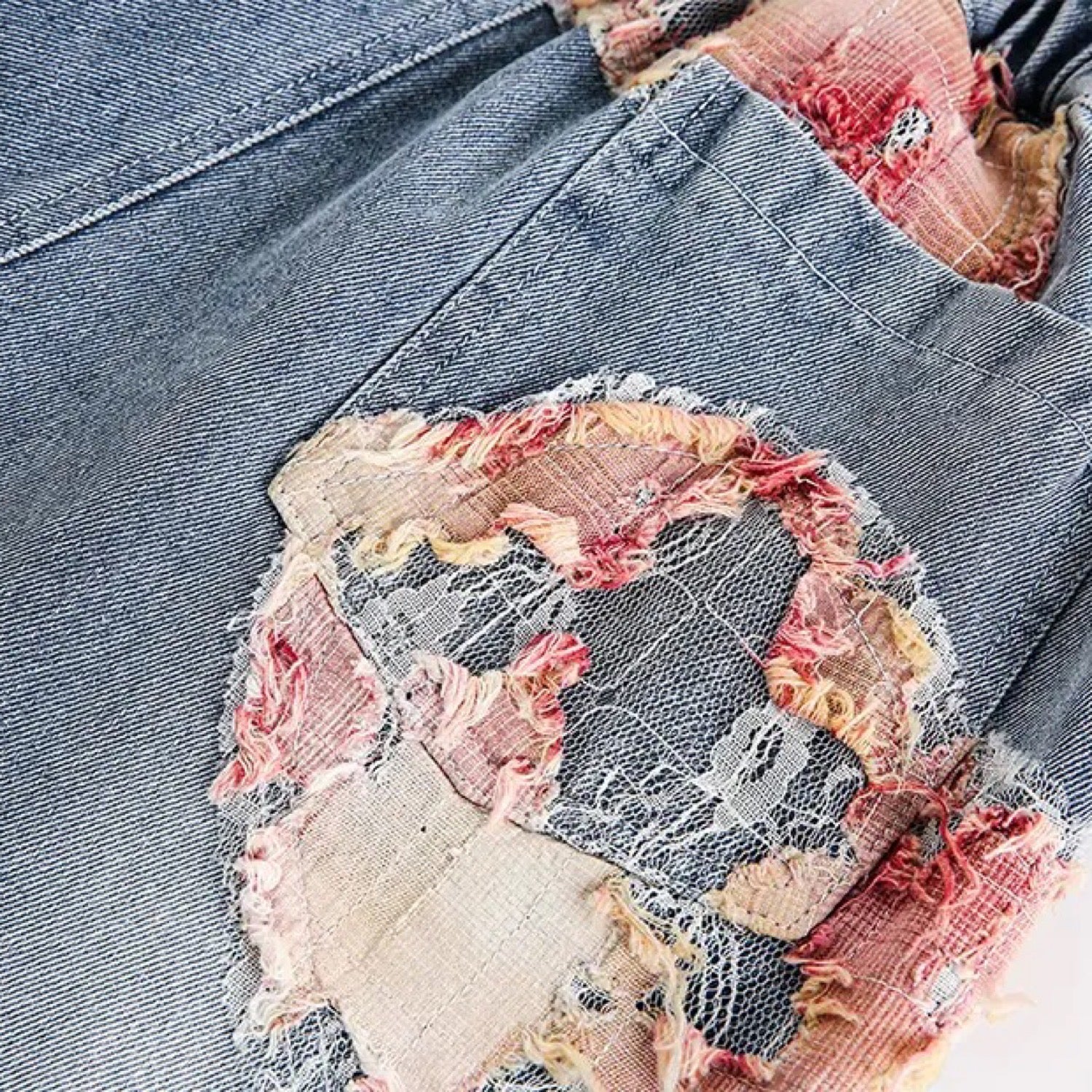 Lace Patchwork Denim Şort