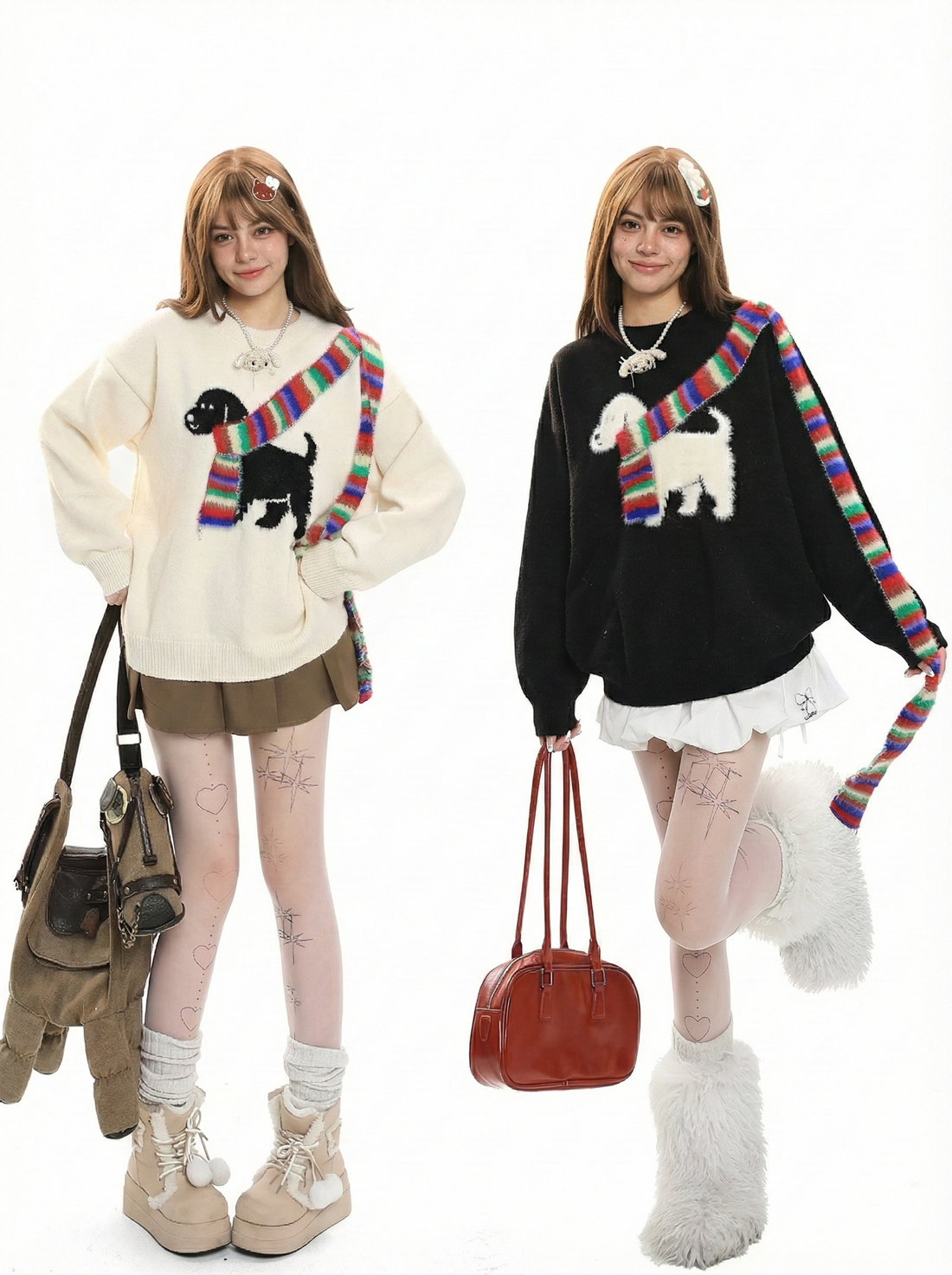 UrbanLaws Köpek Nakışlı Renk Bloklu Kazak