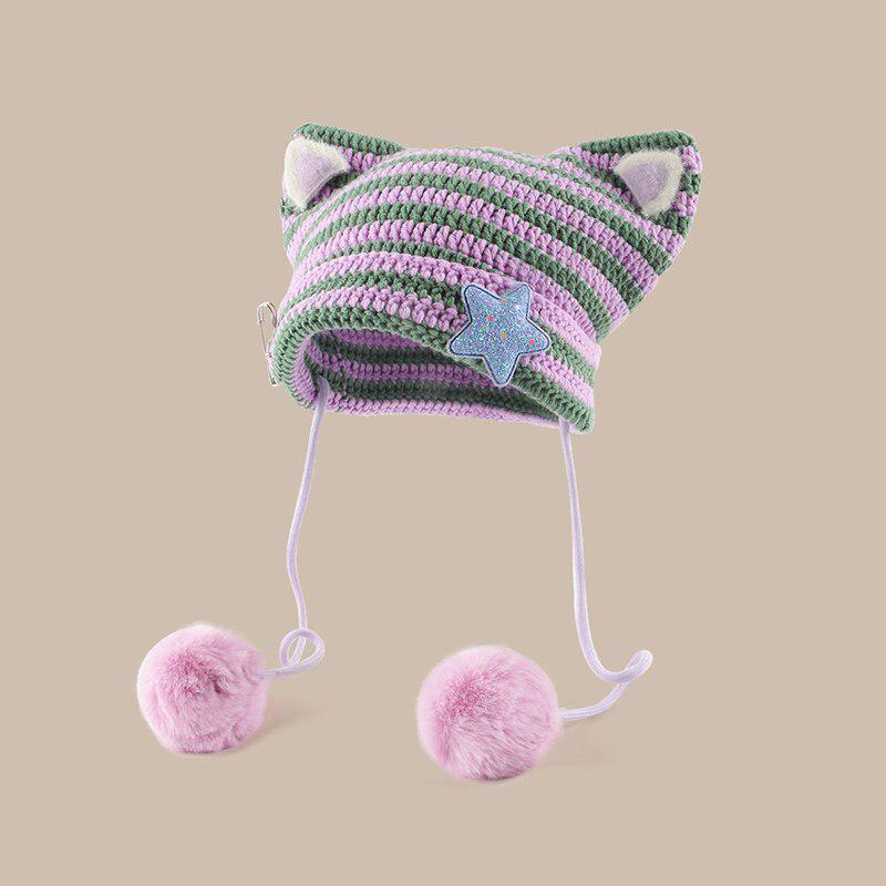 UrbanLaws Kawaii Kedi Kulaklı Ponponlu Bere