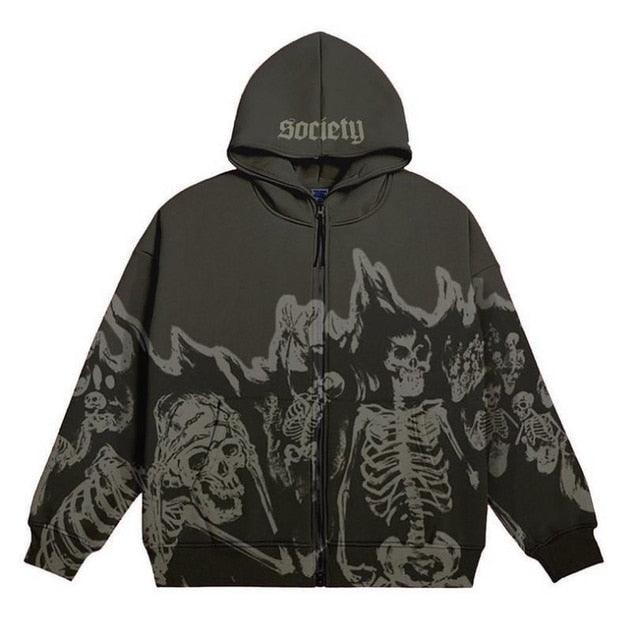 Kafatası  Gotik Fermuarlı Hoodie