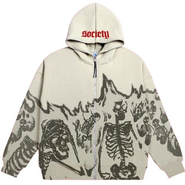 Kafatası  Gotik Fermuarlı Hoodie