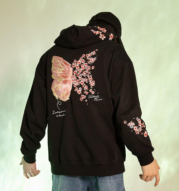 Sakura Kelebek İşlemeli Hoodie