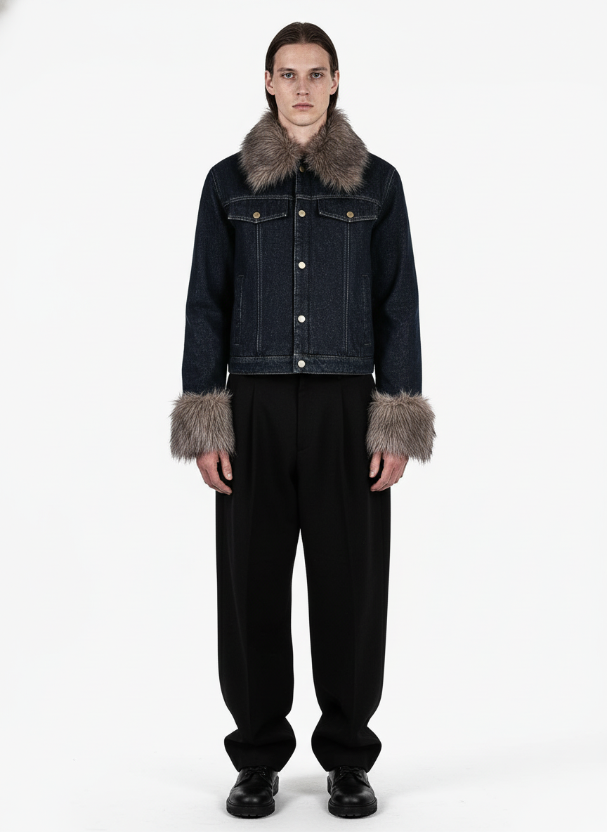 Retro Detaylı Denim Ceket | Çıkarılabilir Kürklü Yaka