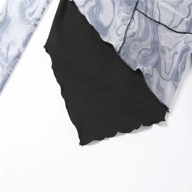 MARBLED WAVE ASYMMETRY CROP TOP