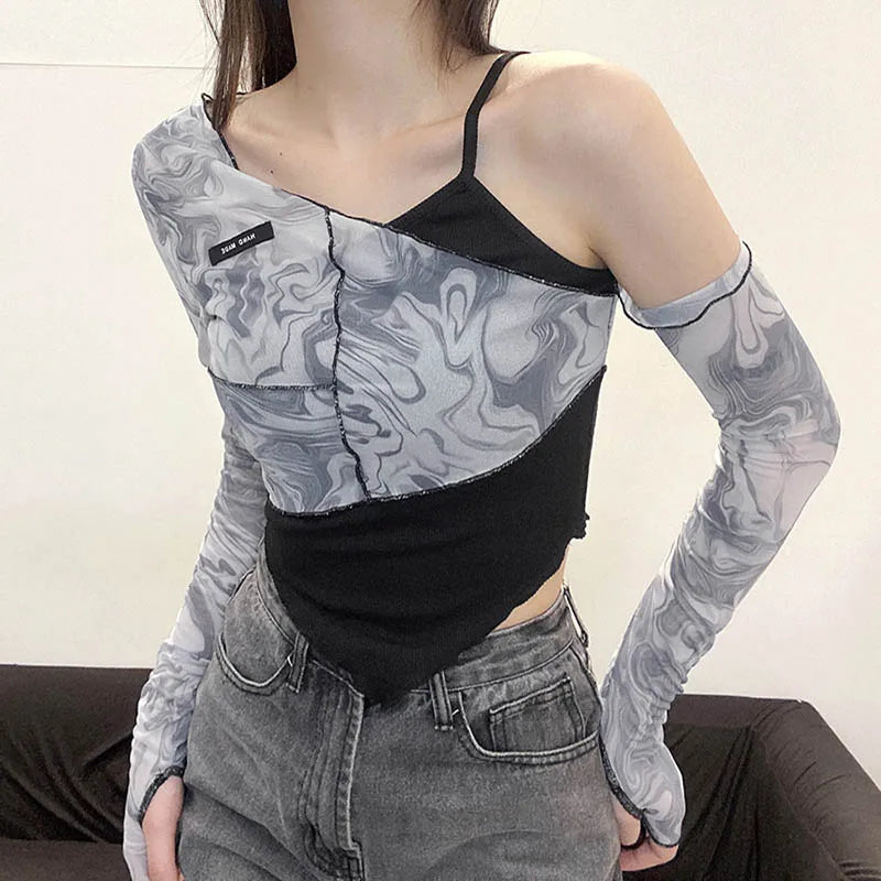 MARBLED WAVE ASYMMETRY CROP TOP