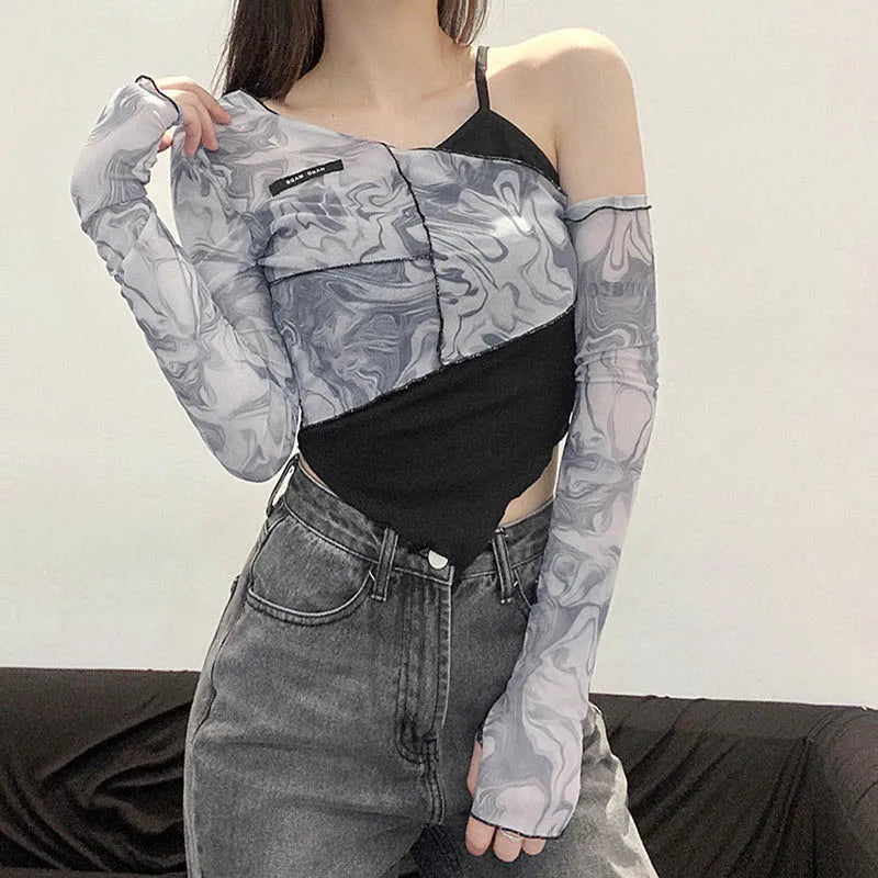 MARBLED WAVE ASYMMETRY CROP TOP