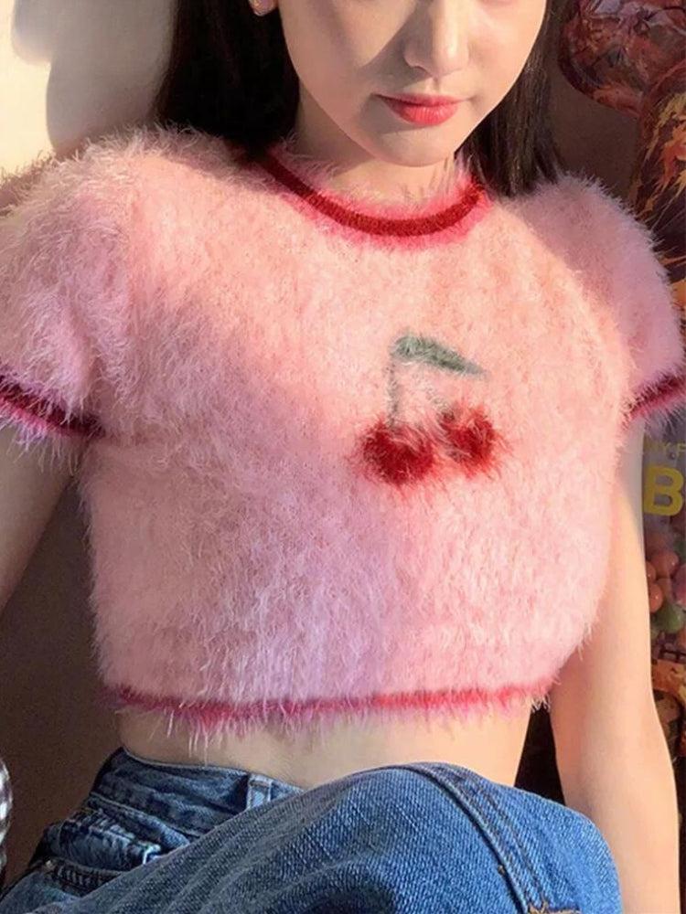 Soft Girl Cherry Fluffy Crop Top