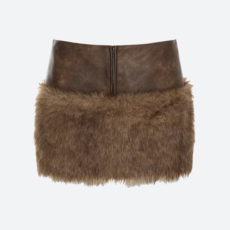 UrbanLaws Sokak Modası Faux Fur Y2K Mini Etek