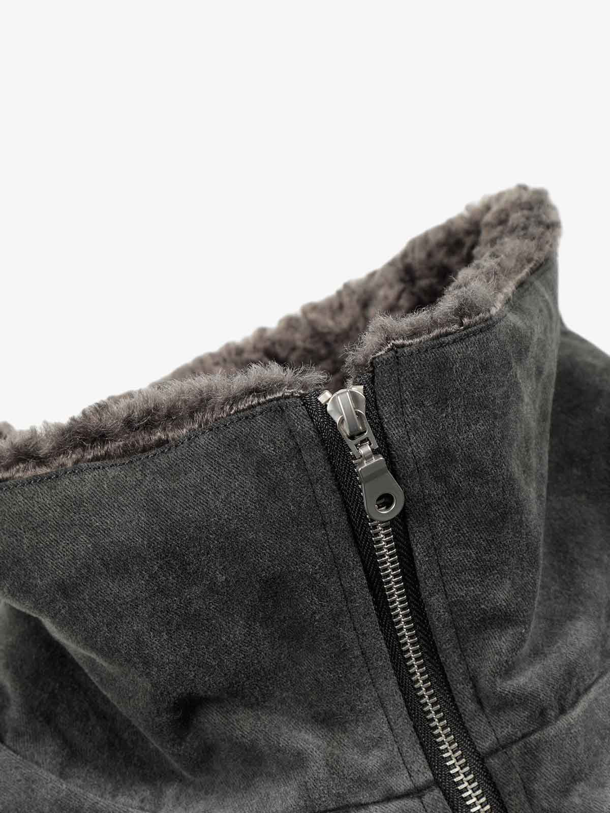 Vintage Distressed Pileli Shearling Mont | Yüksek Yaka