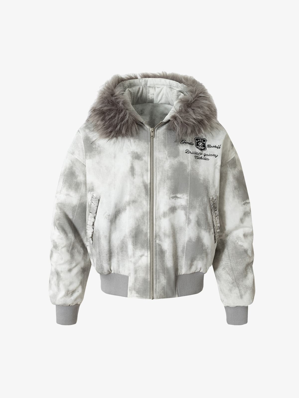 Vintage Tie-Dye Bomber | Çıkarılabilir Kürklü Yaka