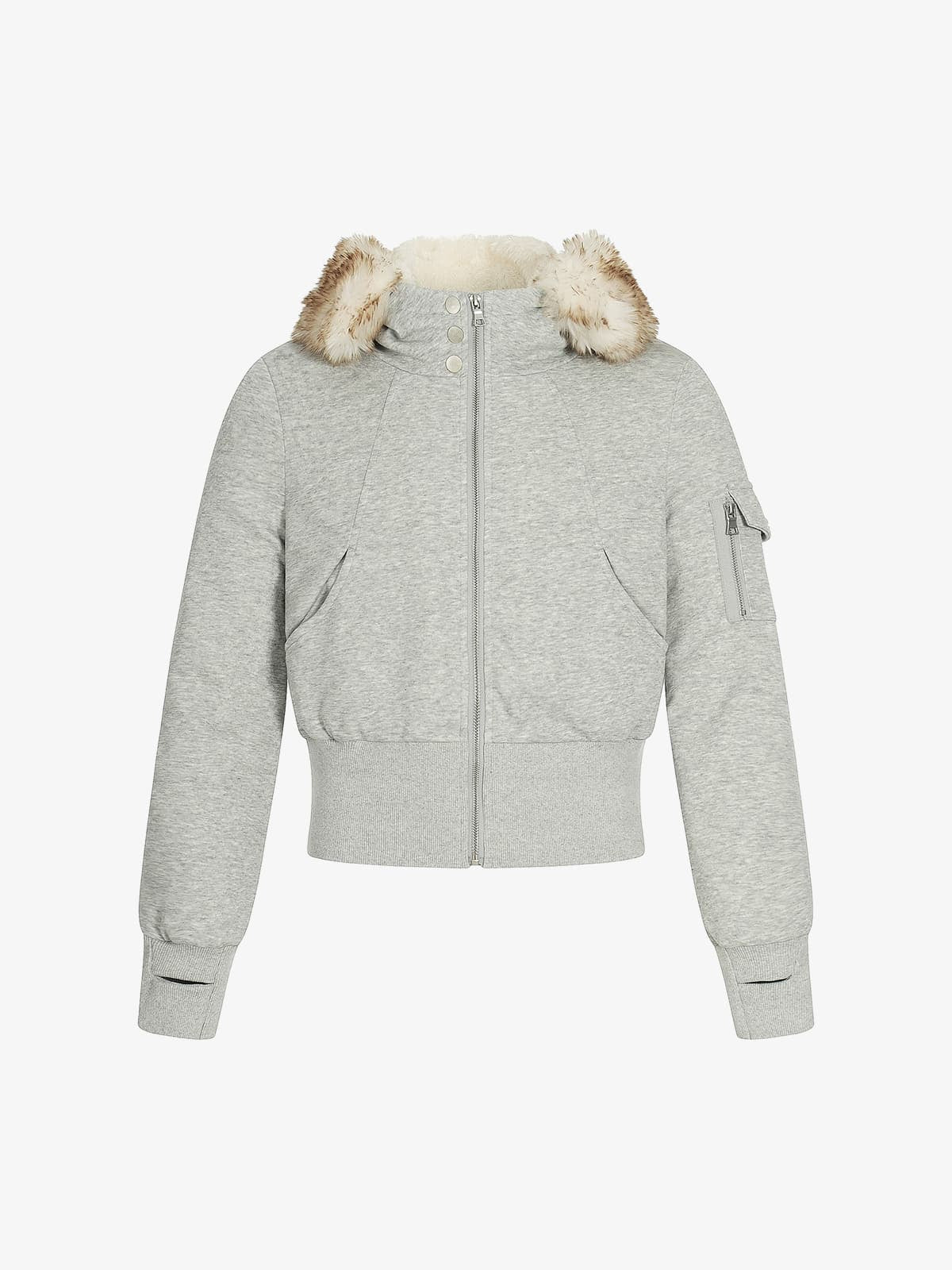 Retro Kürklü Yaka Fleece Hoodie | Fermuarlı