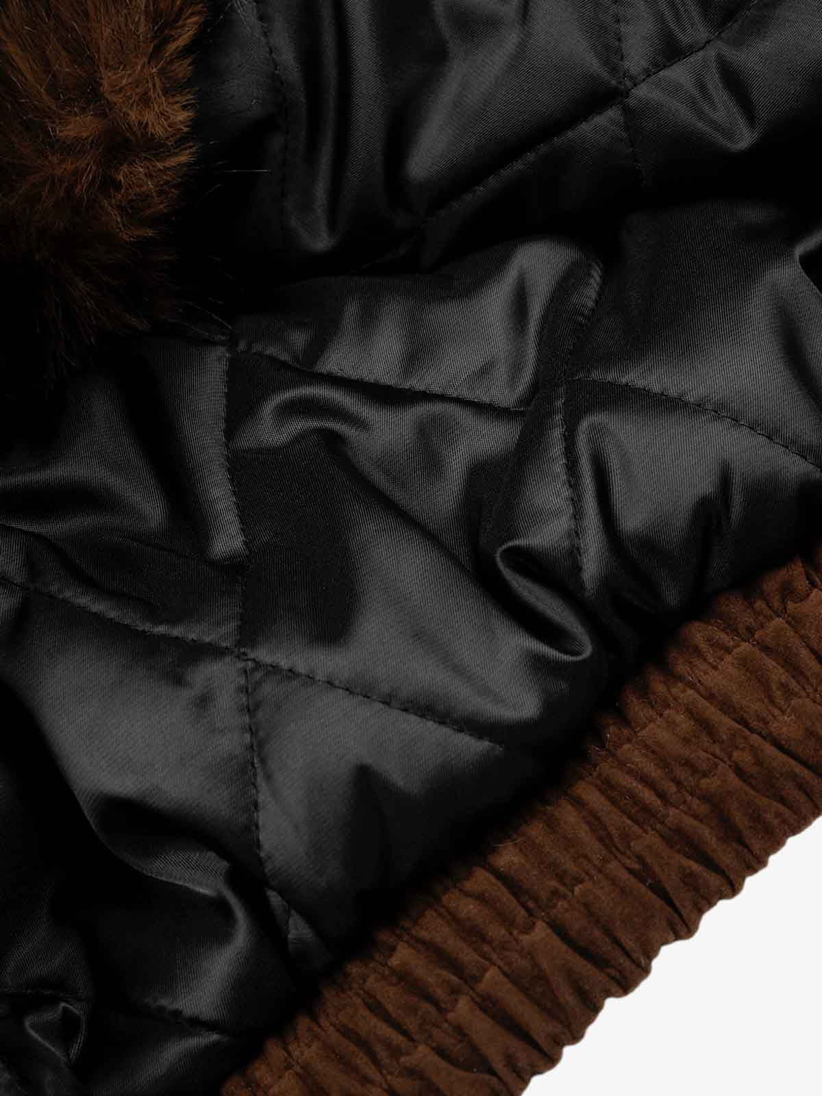 Metal Klipsli Süet Bomber Ceket | Kürklü Kapüşon