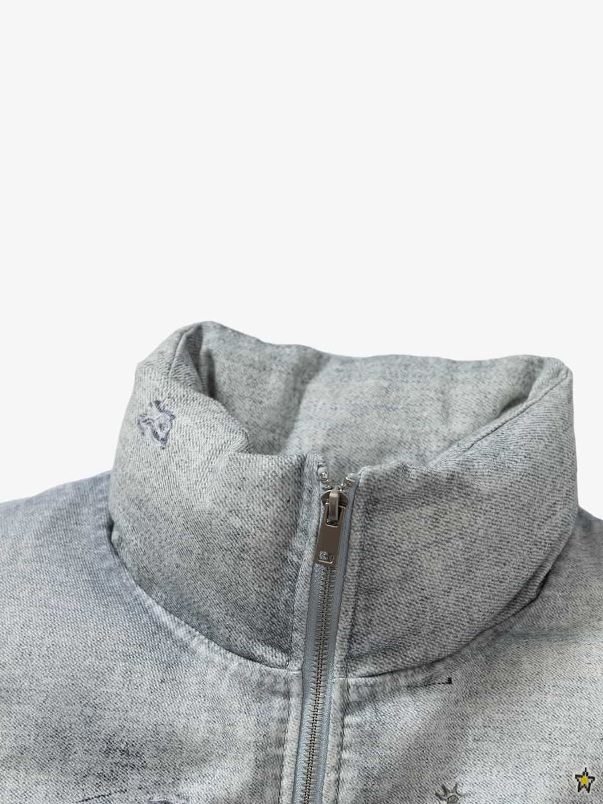 İllüzyon Denim Baskılı Ceket | Dik Yaka