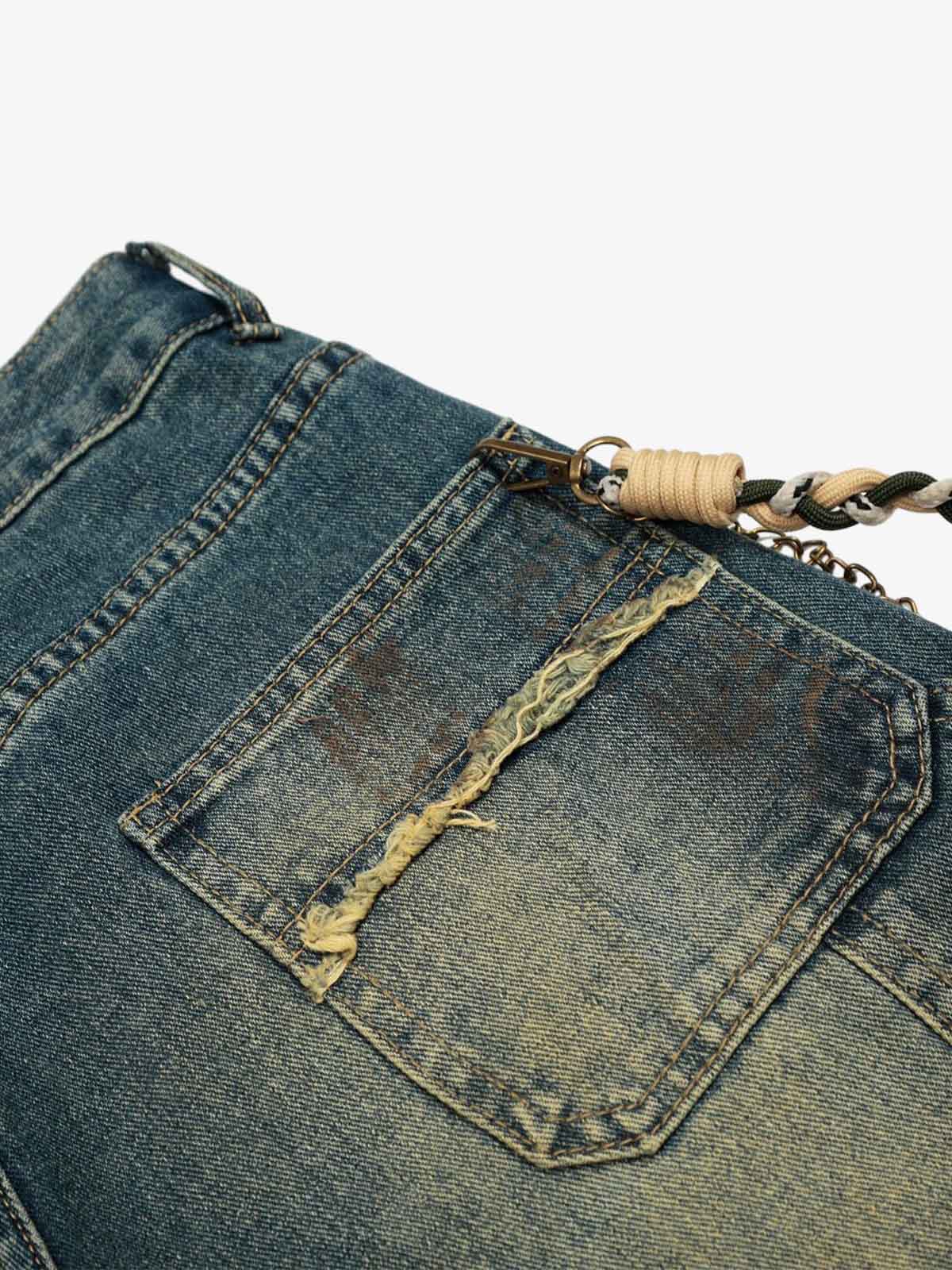 Vintage Inkjet Yıpratmalı Dirty Dye Yıkamalı Scimitar Jean