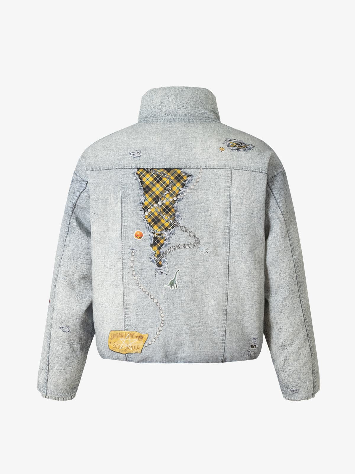 İllüzyon Denim Baskılı Ceket | Dik Yaka