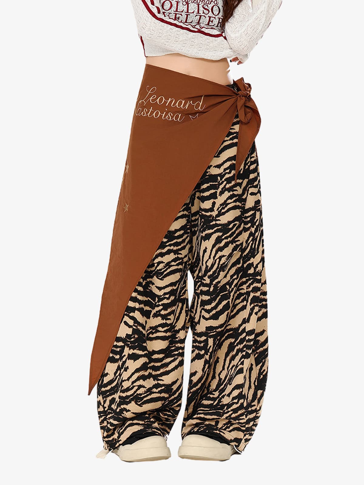 Retro Zebra Desenli Barrel Pantolon | Tasarımsal