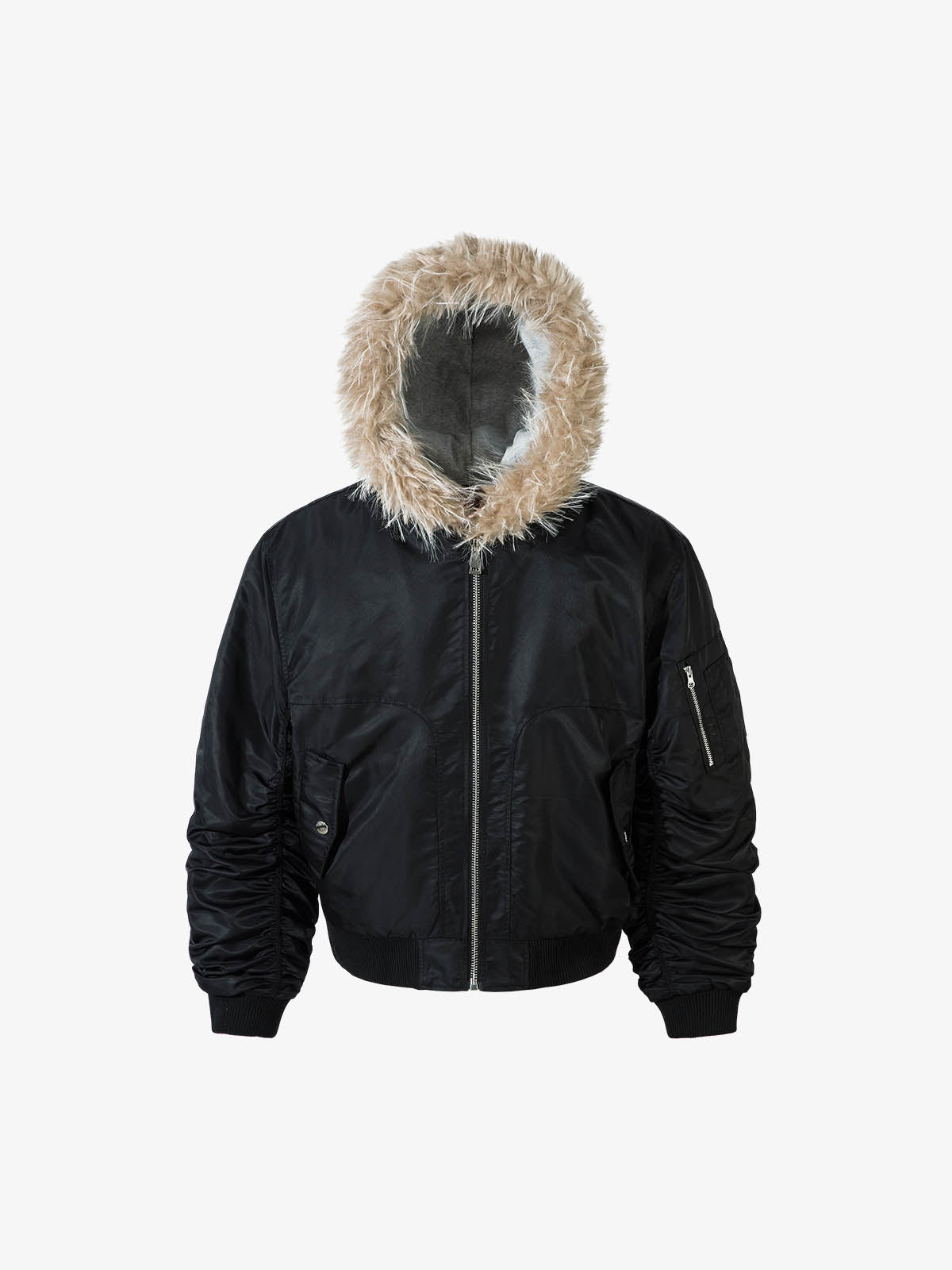 Vintage Kürklü Kapüşonlu Şişme Bomber Ceket