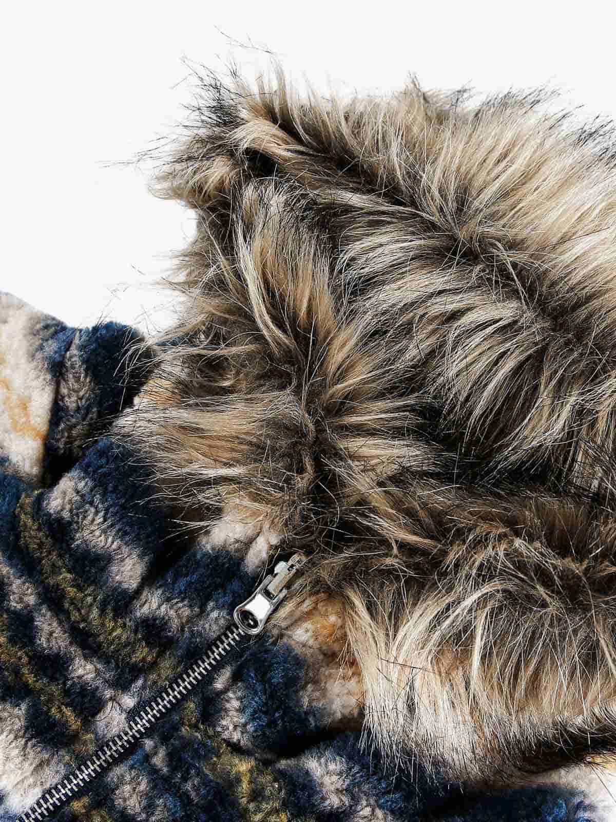 Çift Taraflı Retro Şeritli Suni Kürklü Yakalı Mont | Unisex Kışlık Shearling Ceket