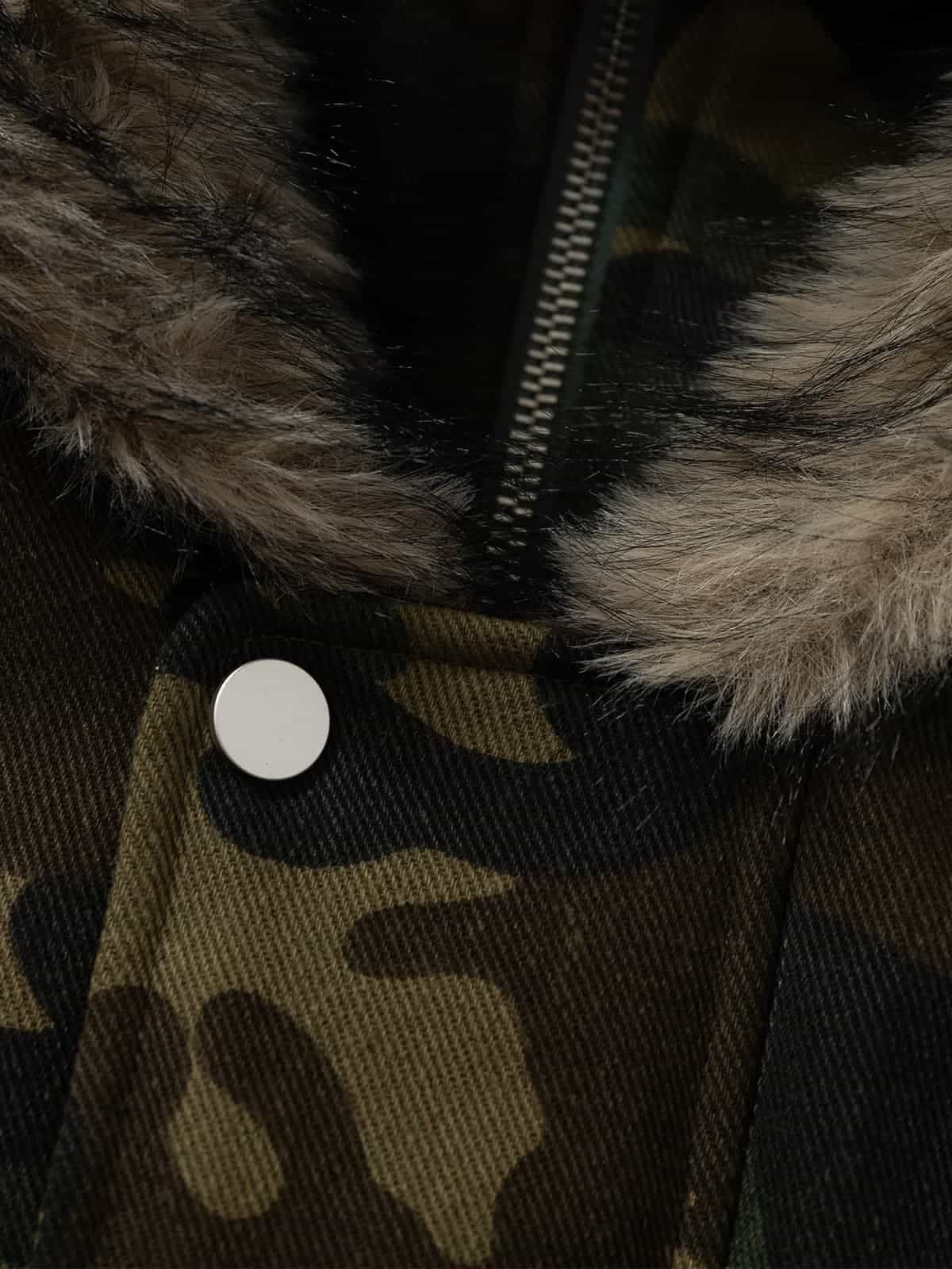Vintage Kamuflaj Bomber | Kürklü Kapüşonlu
