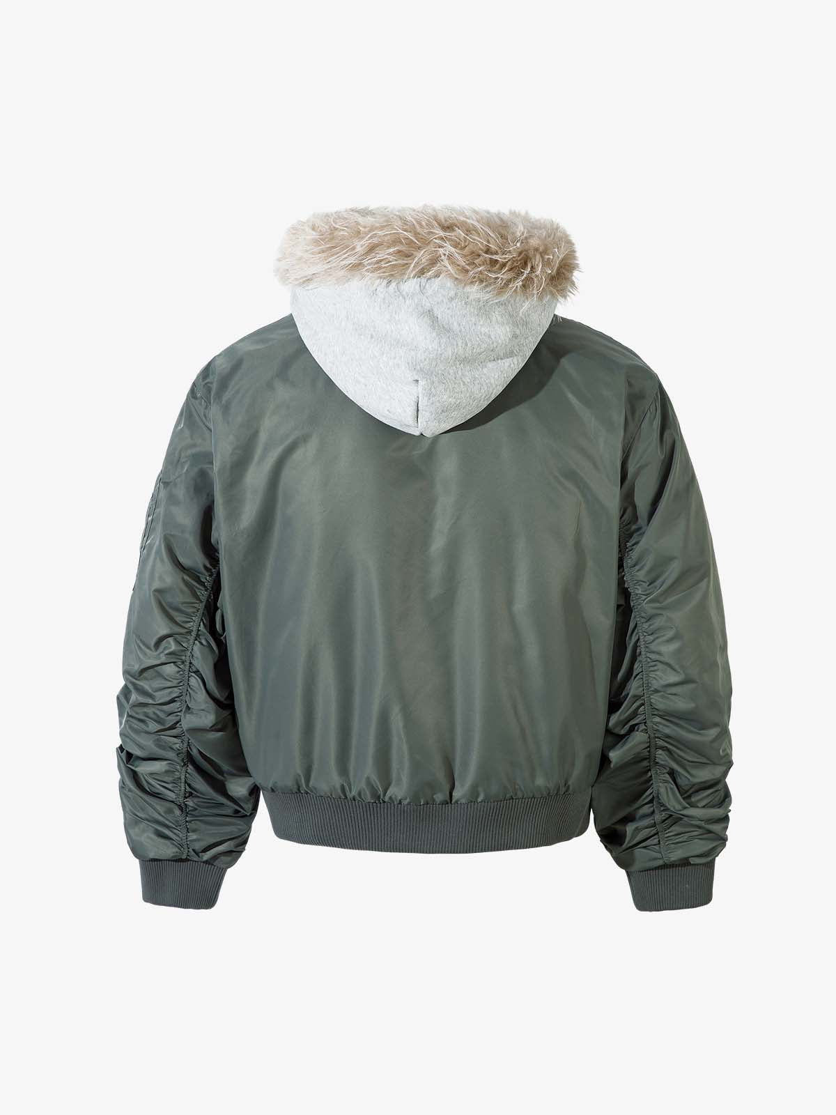 Vintage Kürklü Kapüşonlu Şişme Bomber Ceket