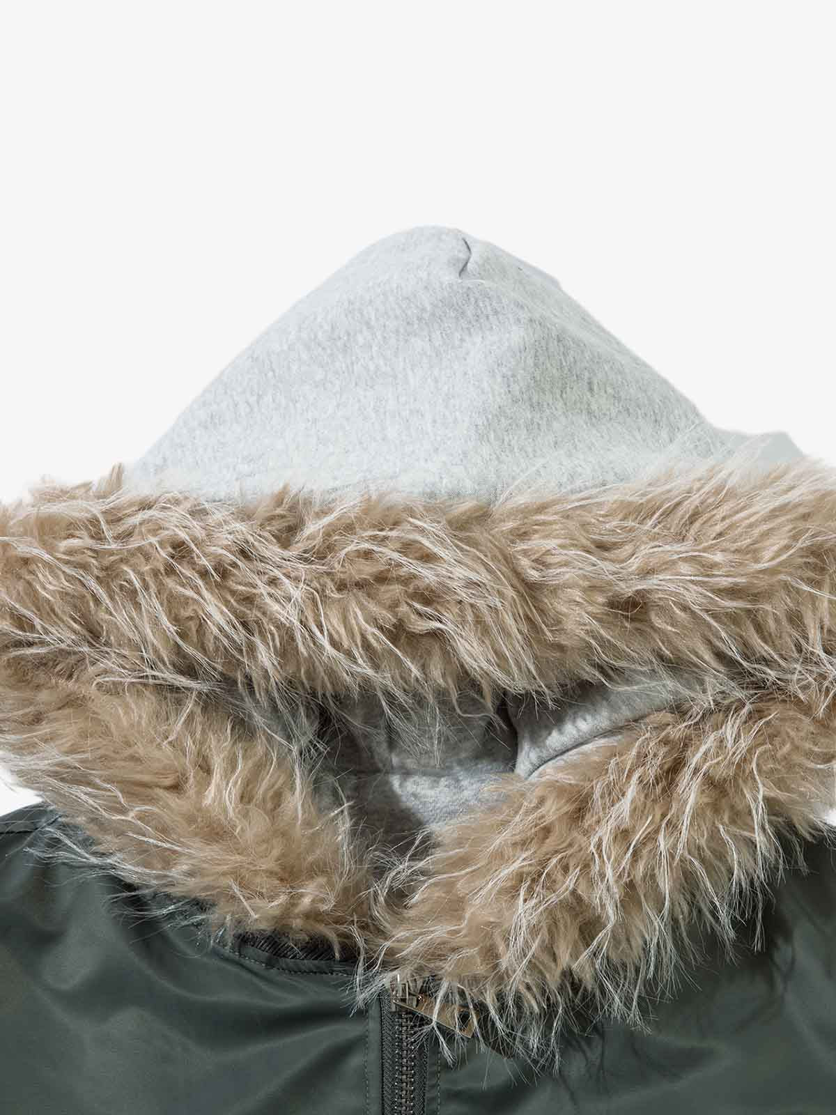 Vintage Kürklü Kapüşonlu Şişme Bomber Ceket