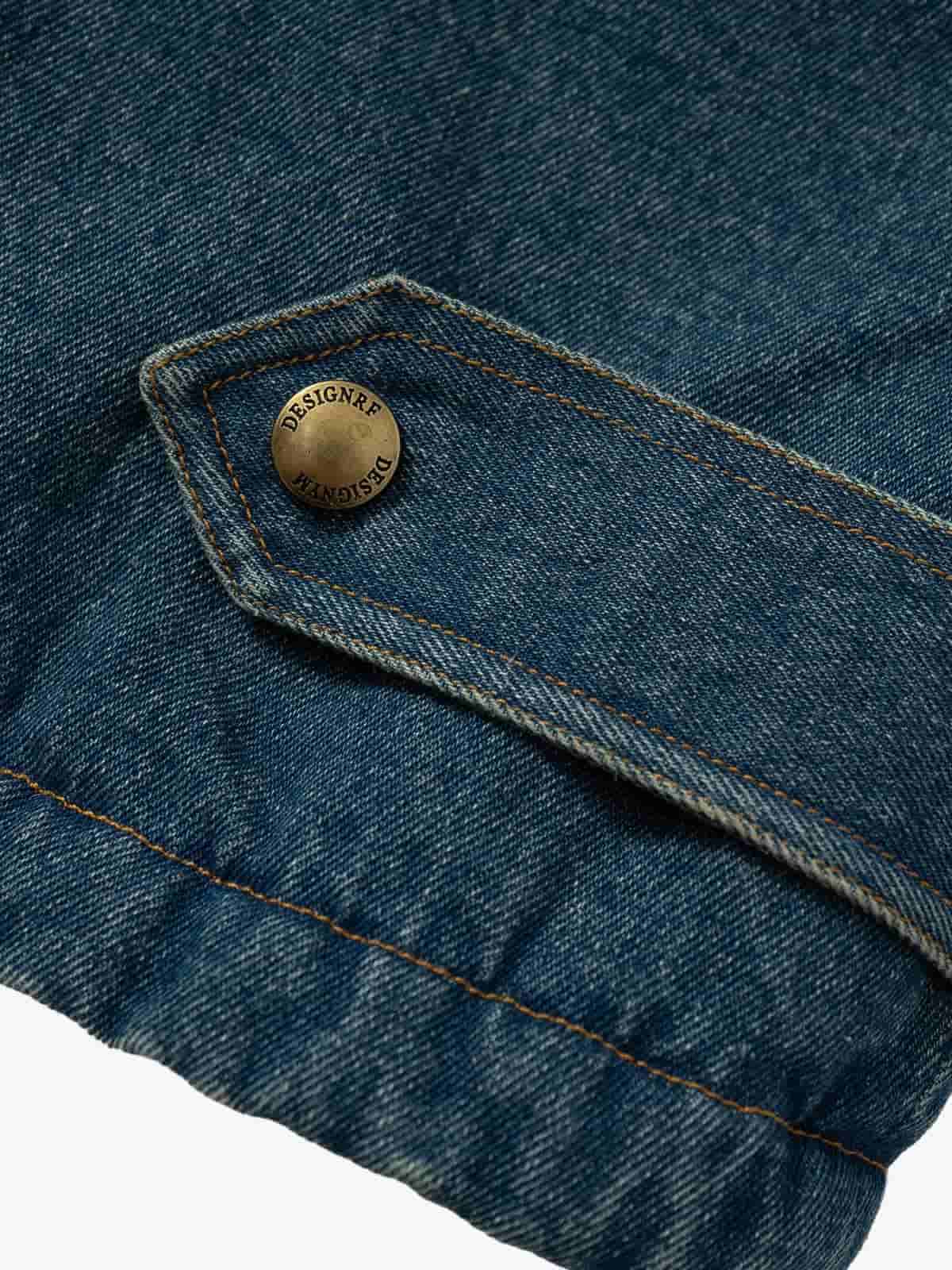 Retro Denim Ceket | Kürklü Patchwork & Yıkamalı