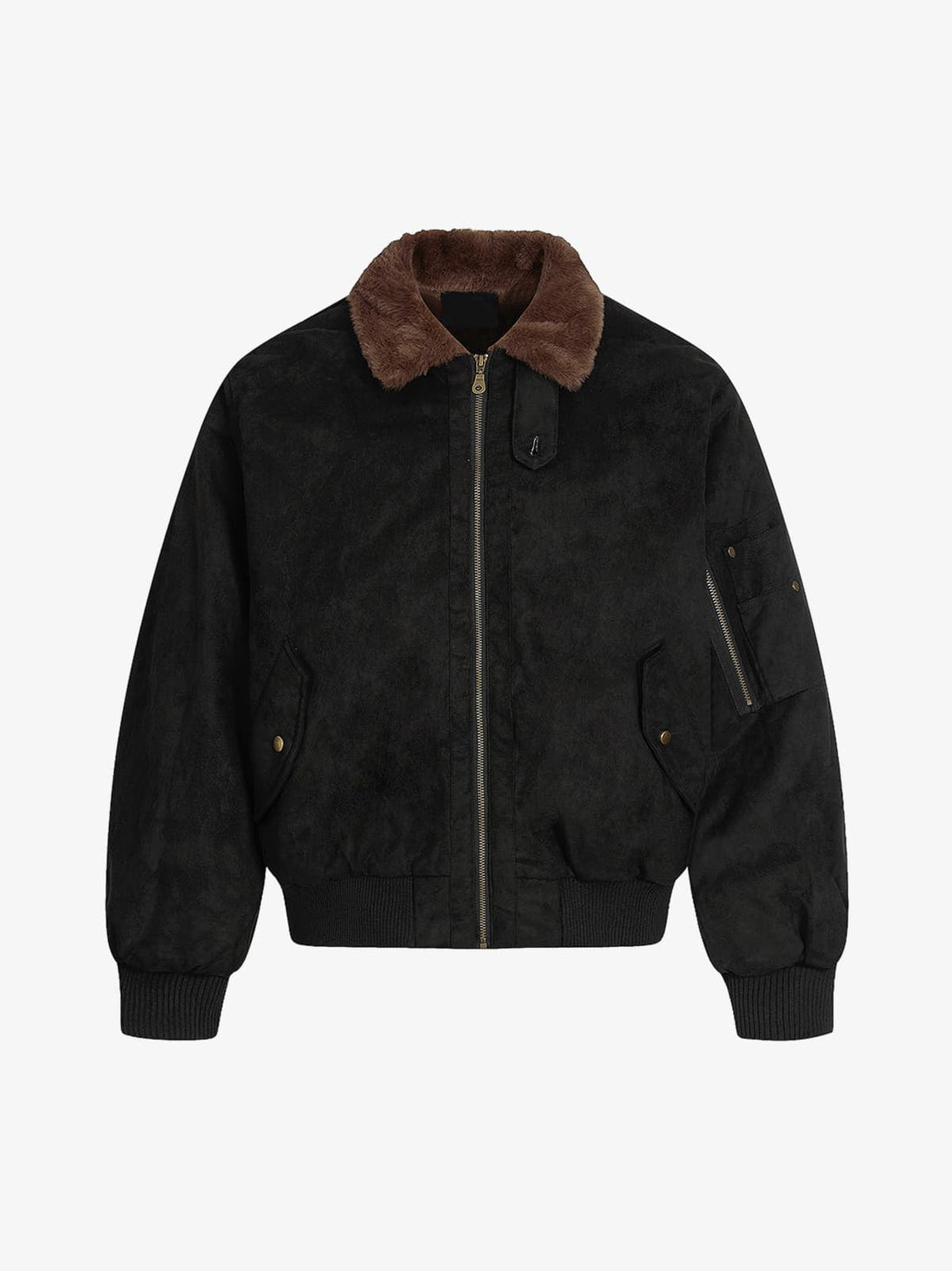 Retro Süet Bomber Ceket | Kürklü Yaka & Fleece Astar